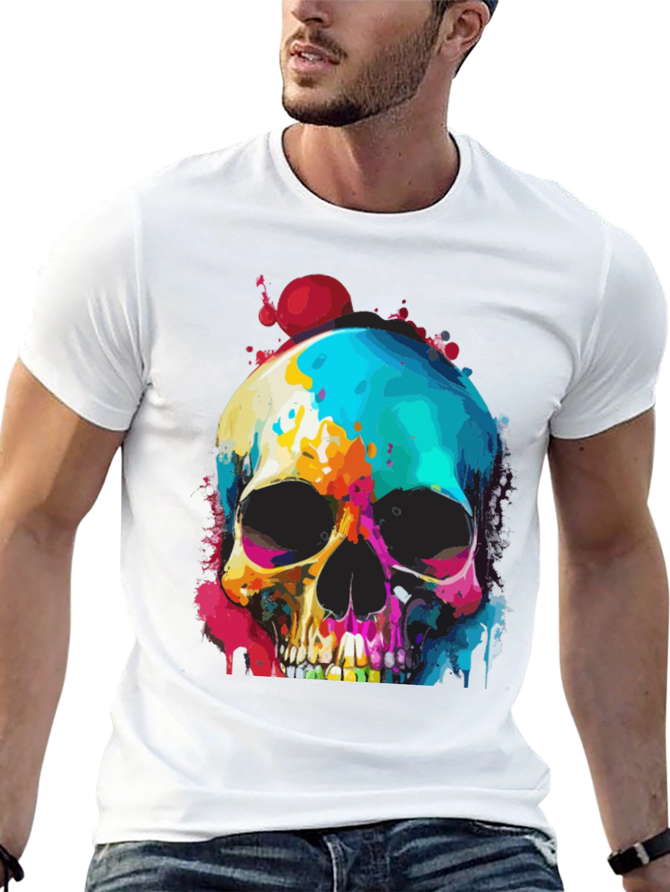 Vibrant Skull Graphic Tee - Mens Black T-Shirt