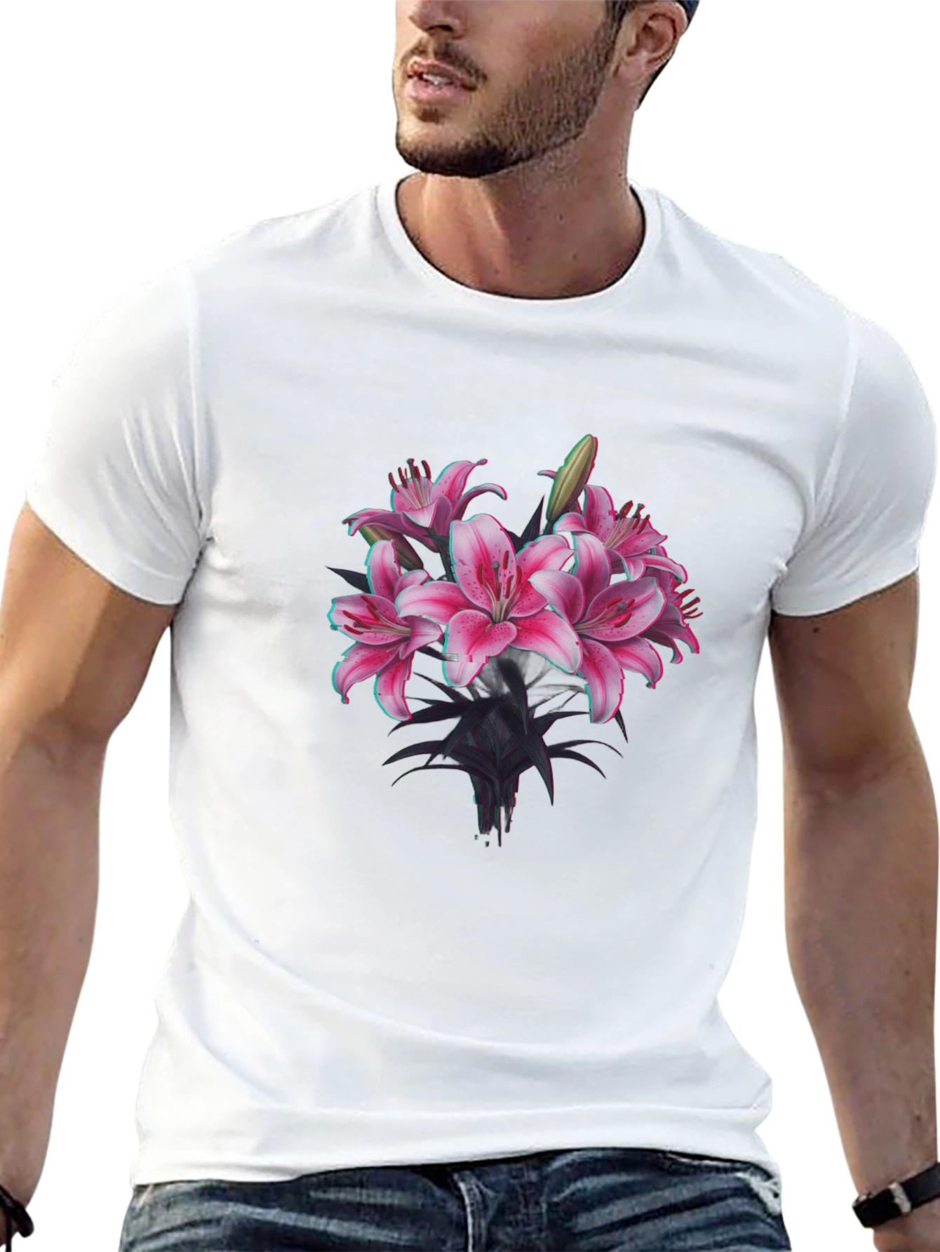 Floral Lily Graphic Black T-Shirt