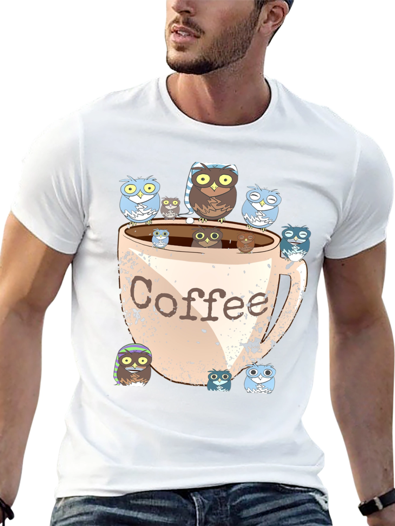 Owl Coffee T-Shirt - Cute Cartoon Print