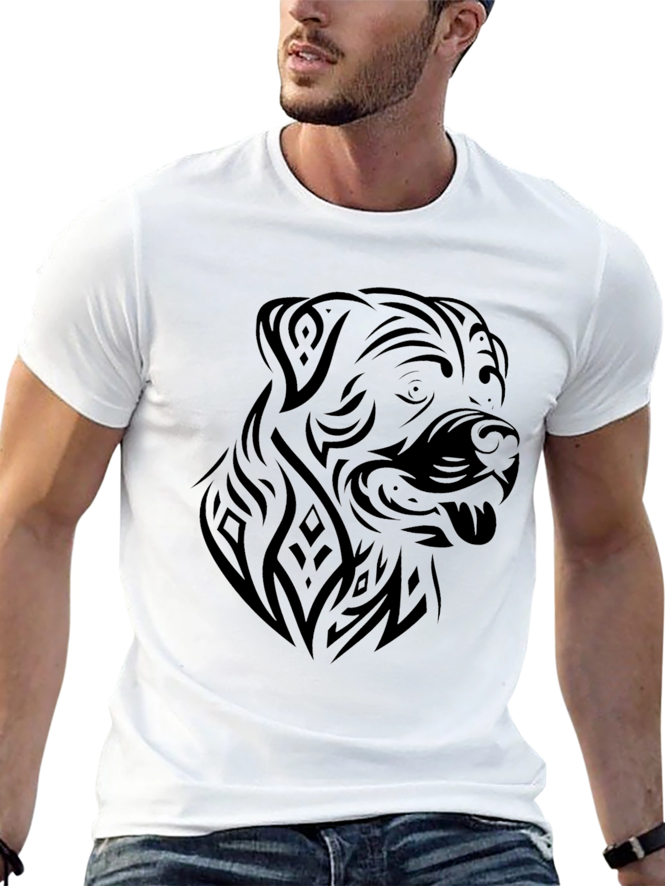 Tribal Dog Graphic Tee - Mens Black T-Shirt