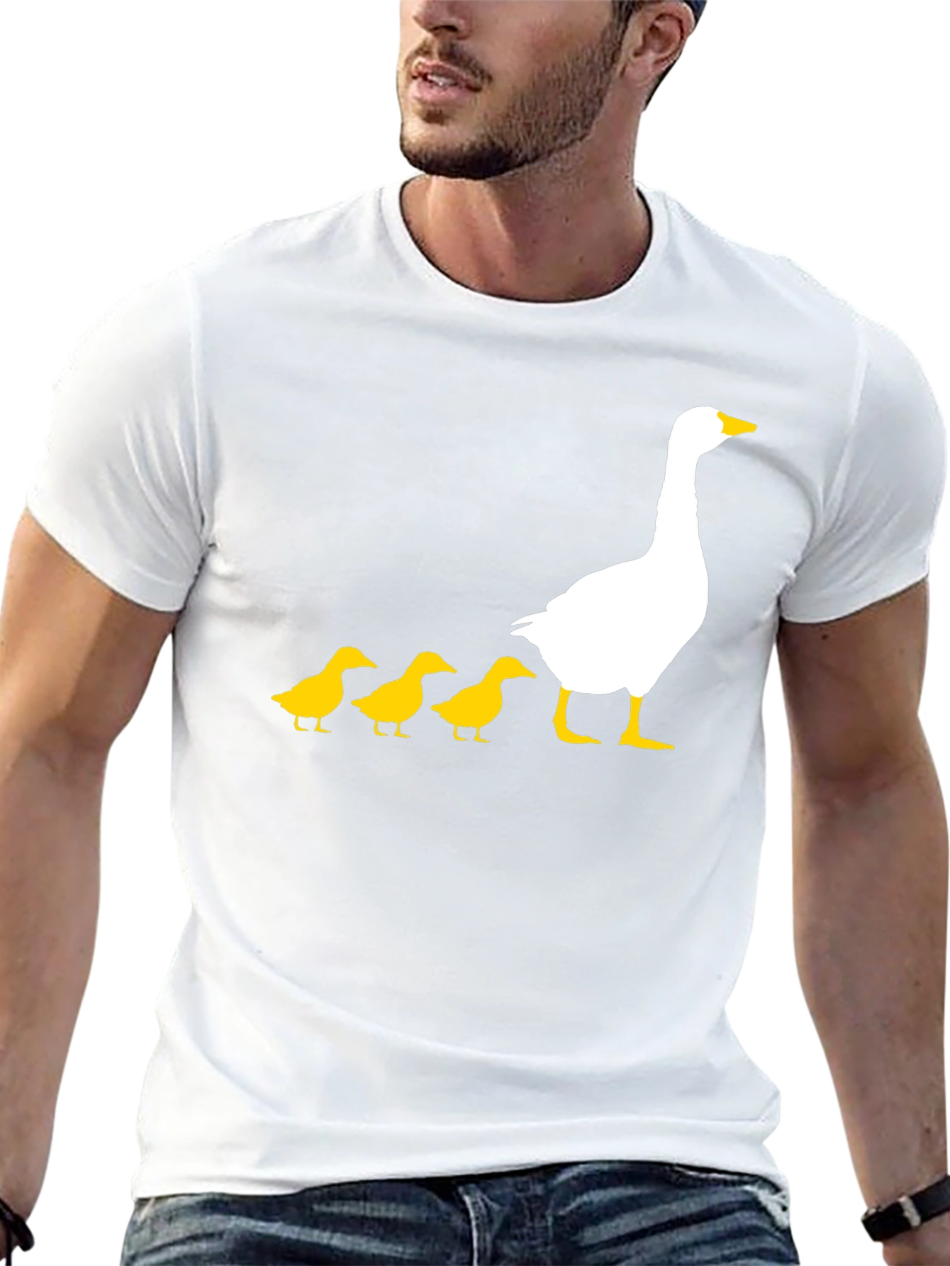 Goose and Ducklings Graphic Tee - Black Cotton T-Shirt