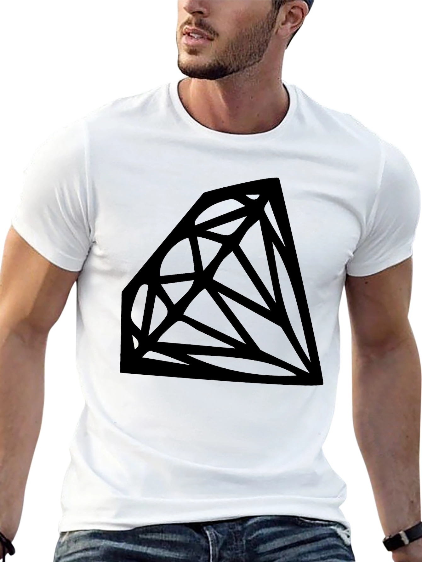 Geometric Diamond Graphic Tee - Black Cotton Blend