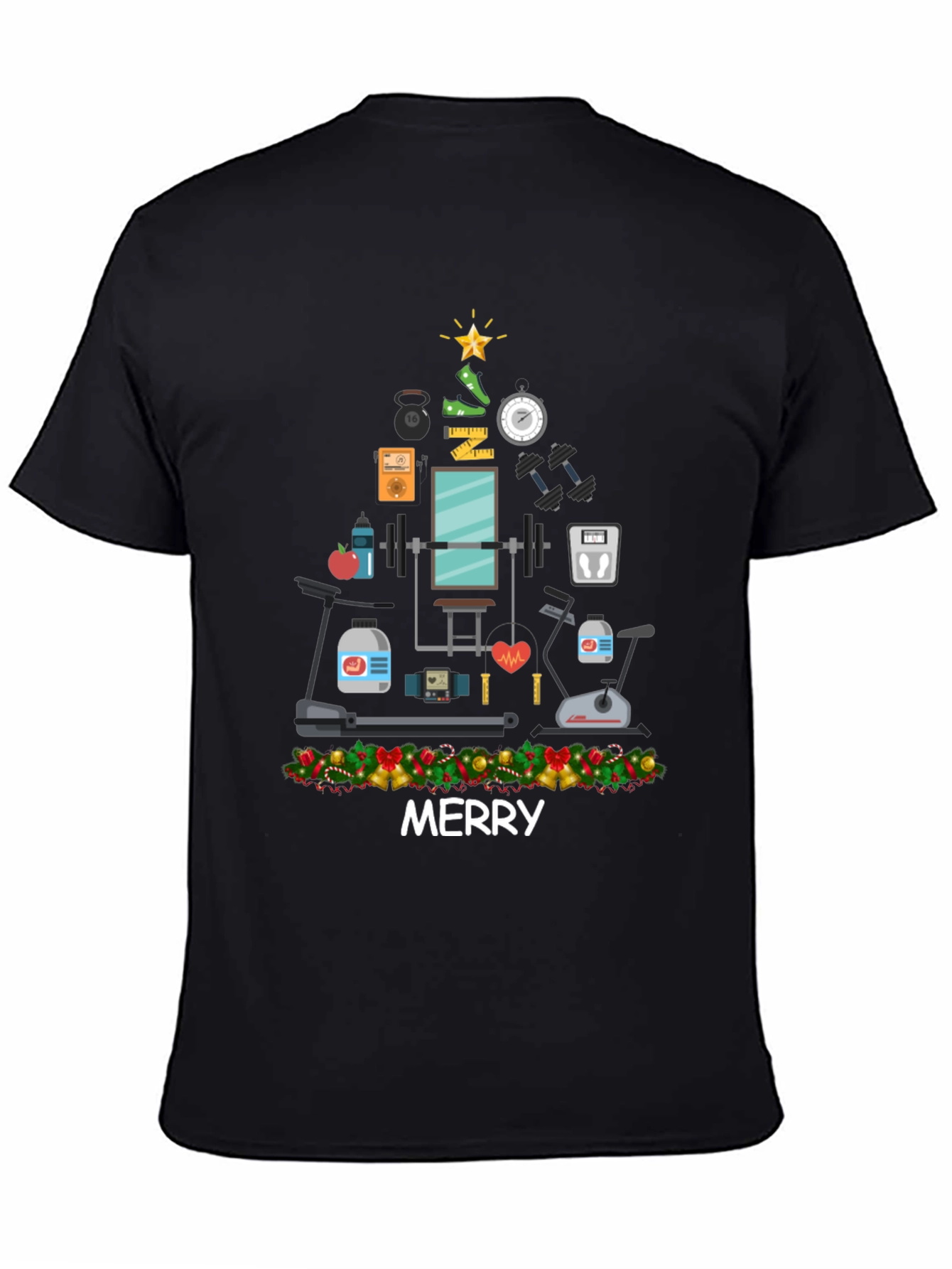 Merry Fitness Christmas Tree Graphic T-Shirt