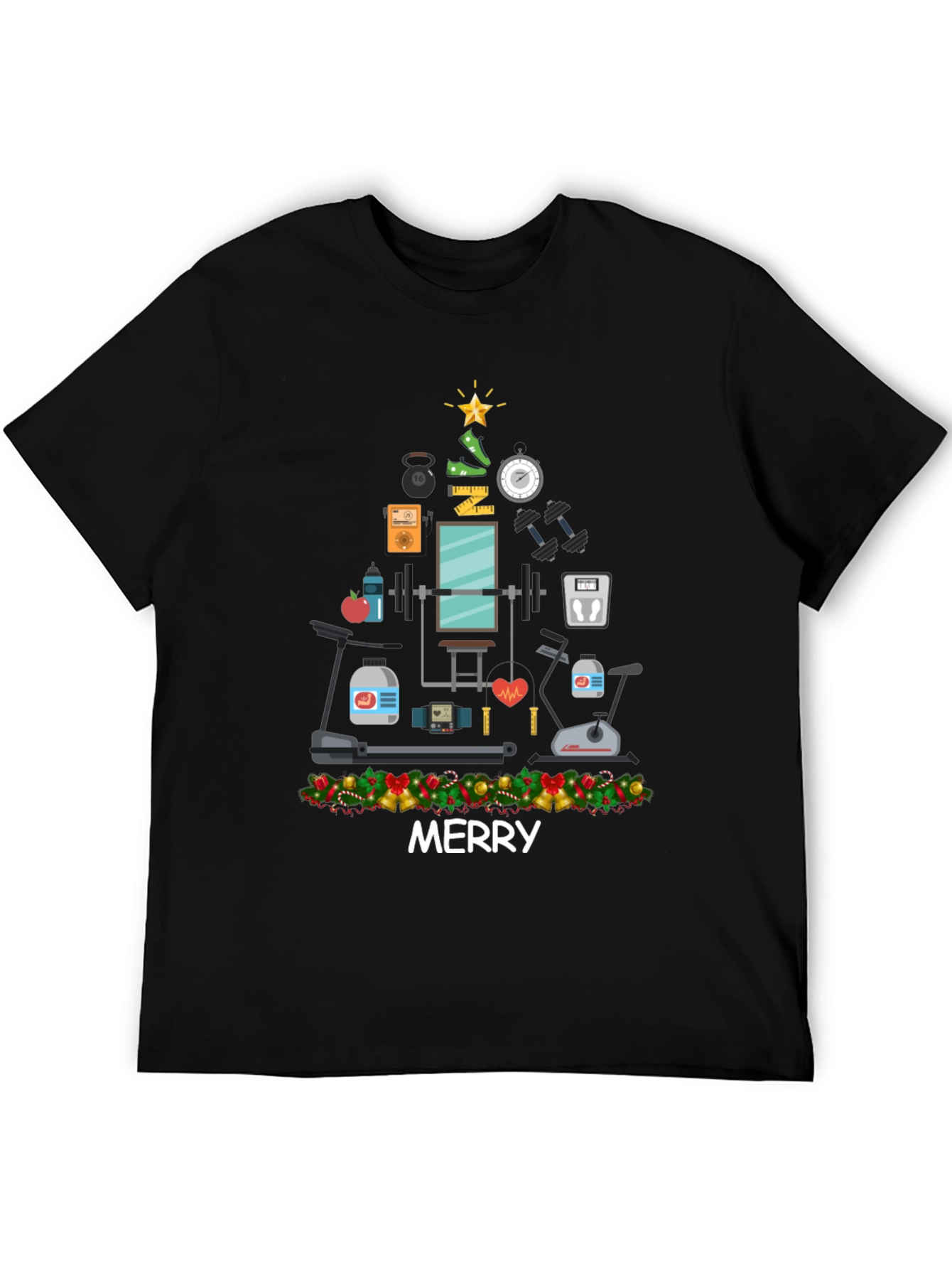Merry Fitness Christmas Tree Graphic T-Shirt