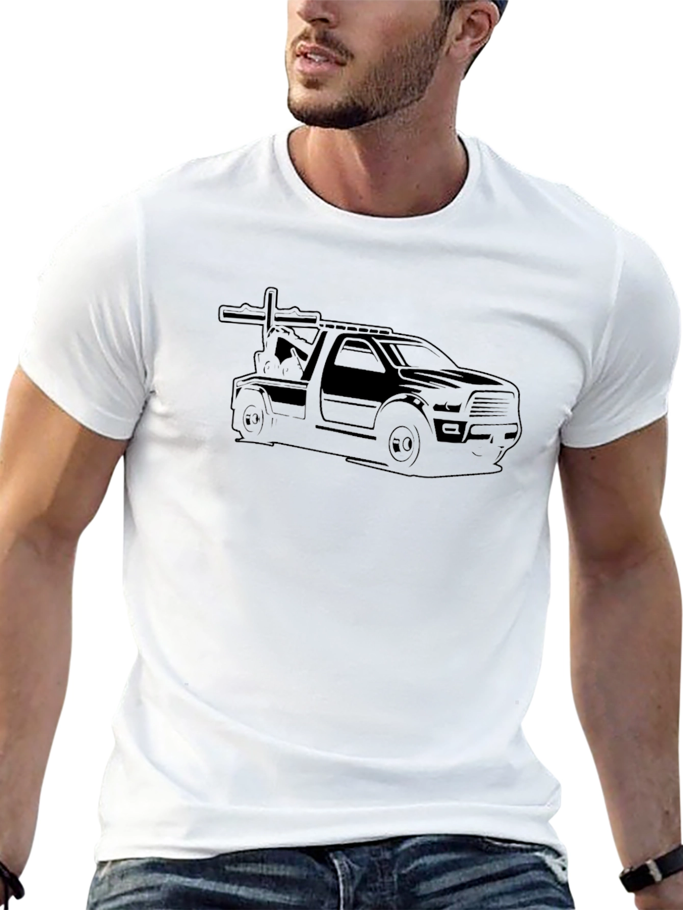 Tow Truck Graphic Tee - Black Cotton Blend