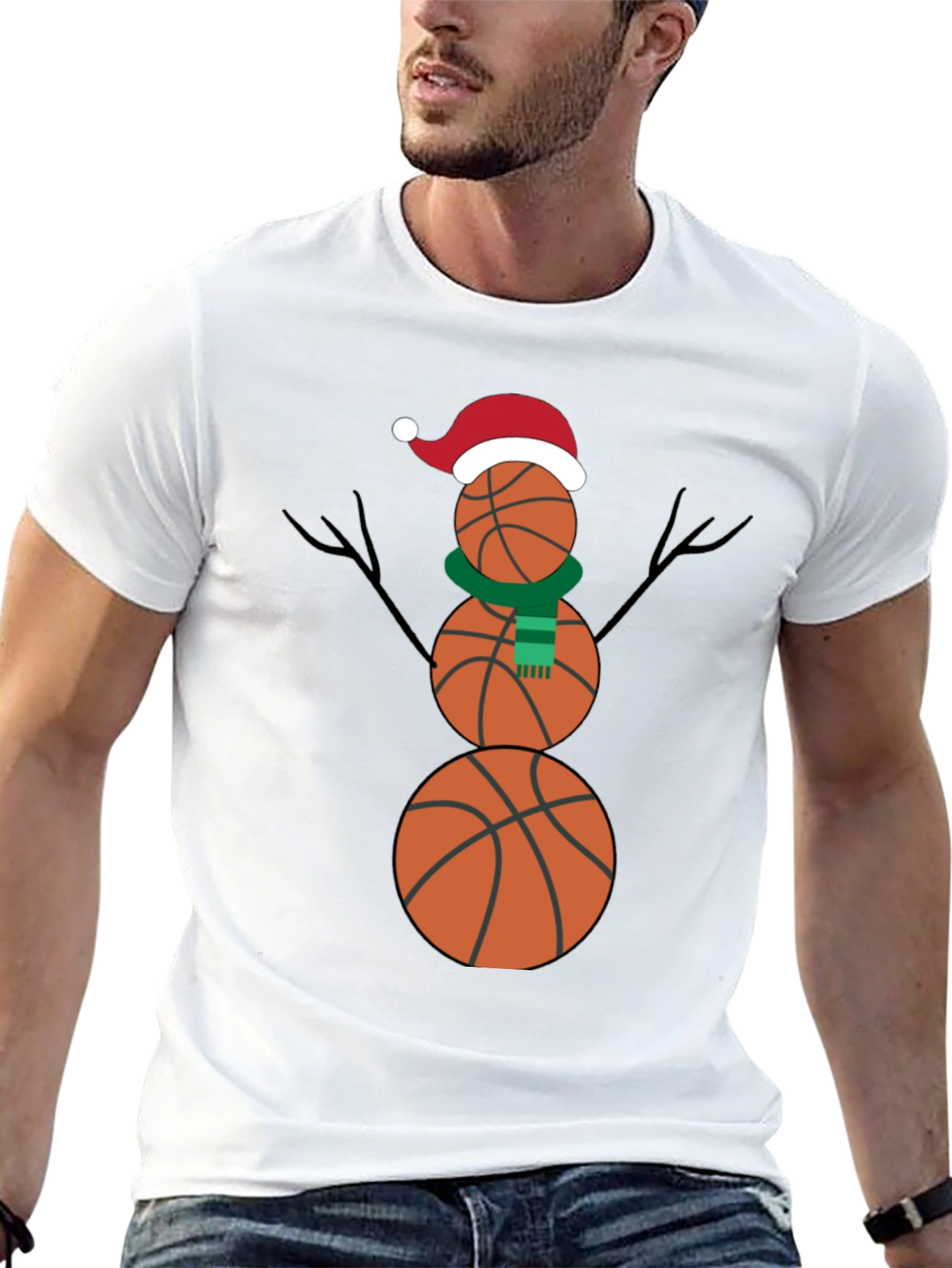 Basketball Snowman Holiday T-Shirt