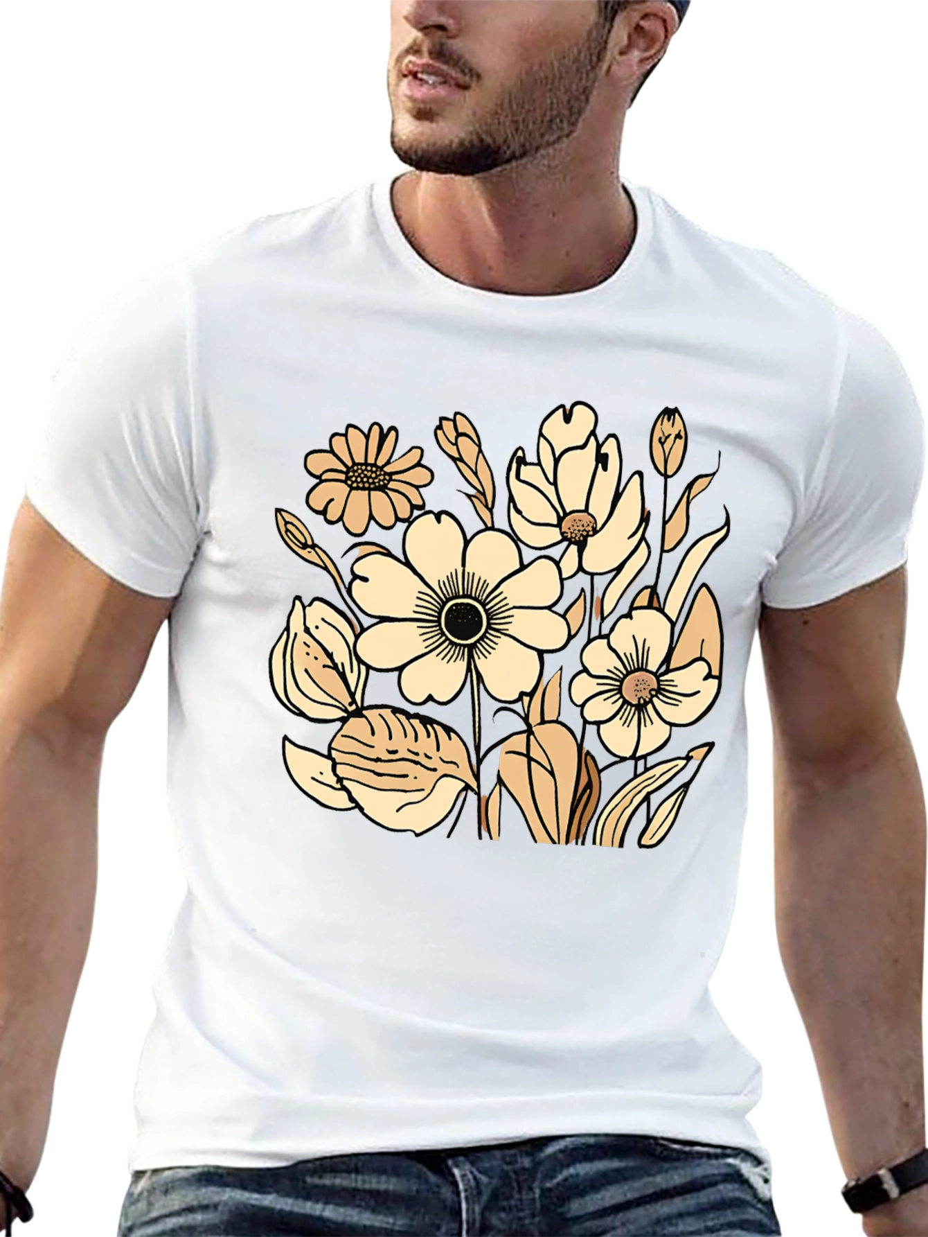 Floral Graphic Print Black T-Shirt