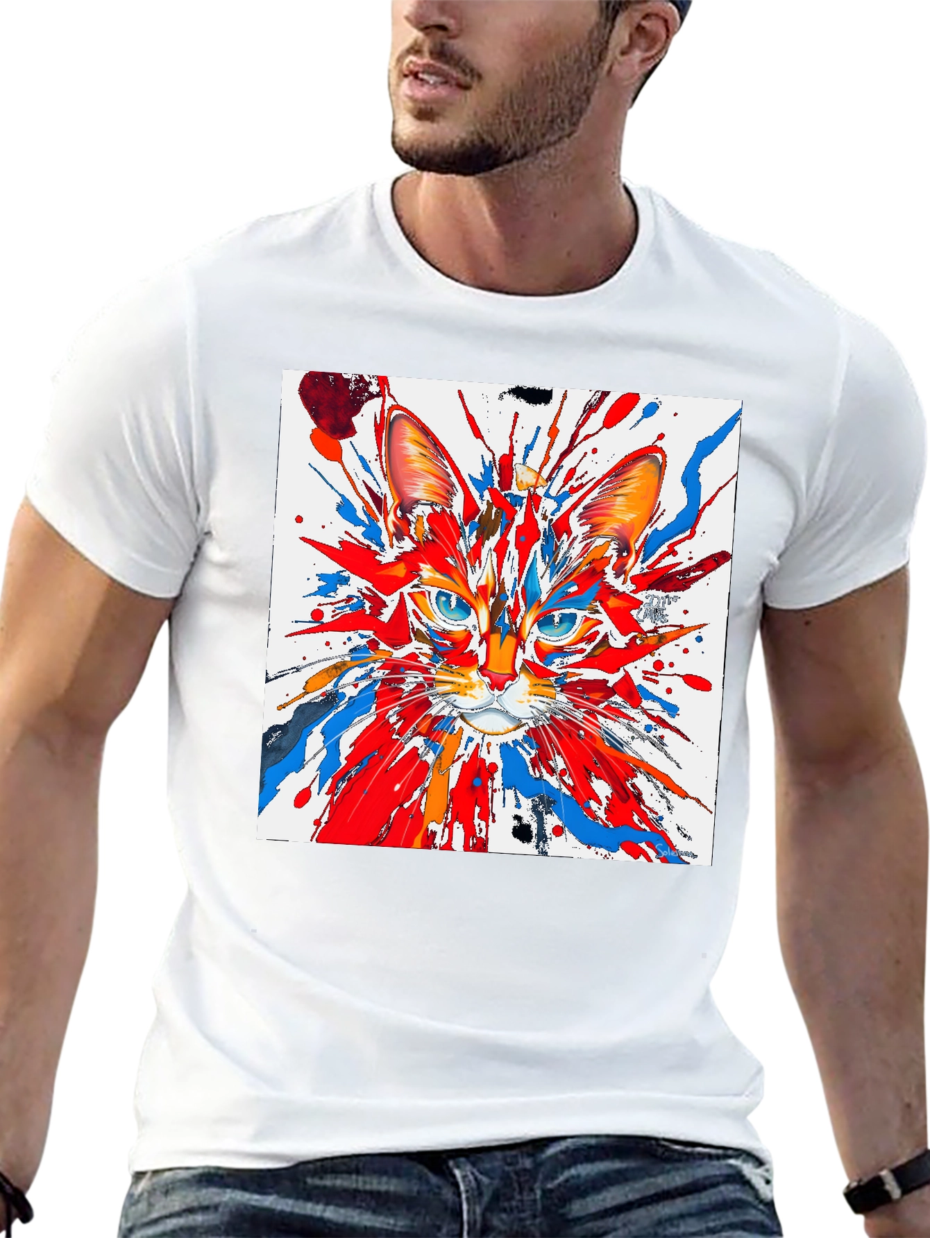 Abstract Cat Art Black T-Shirt