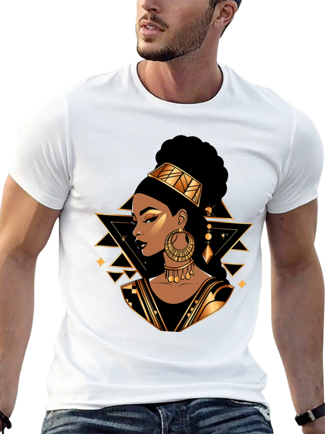 Black Tee with Elegant African Queen Graphic