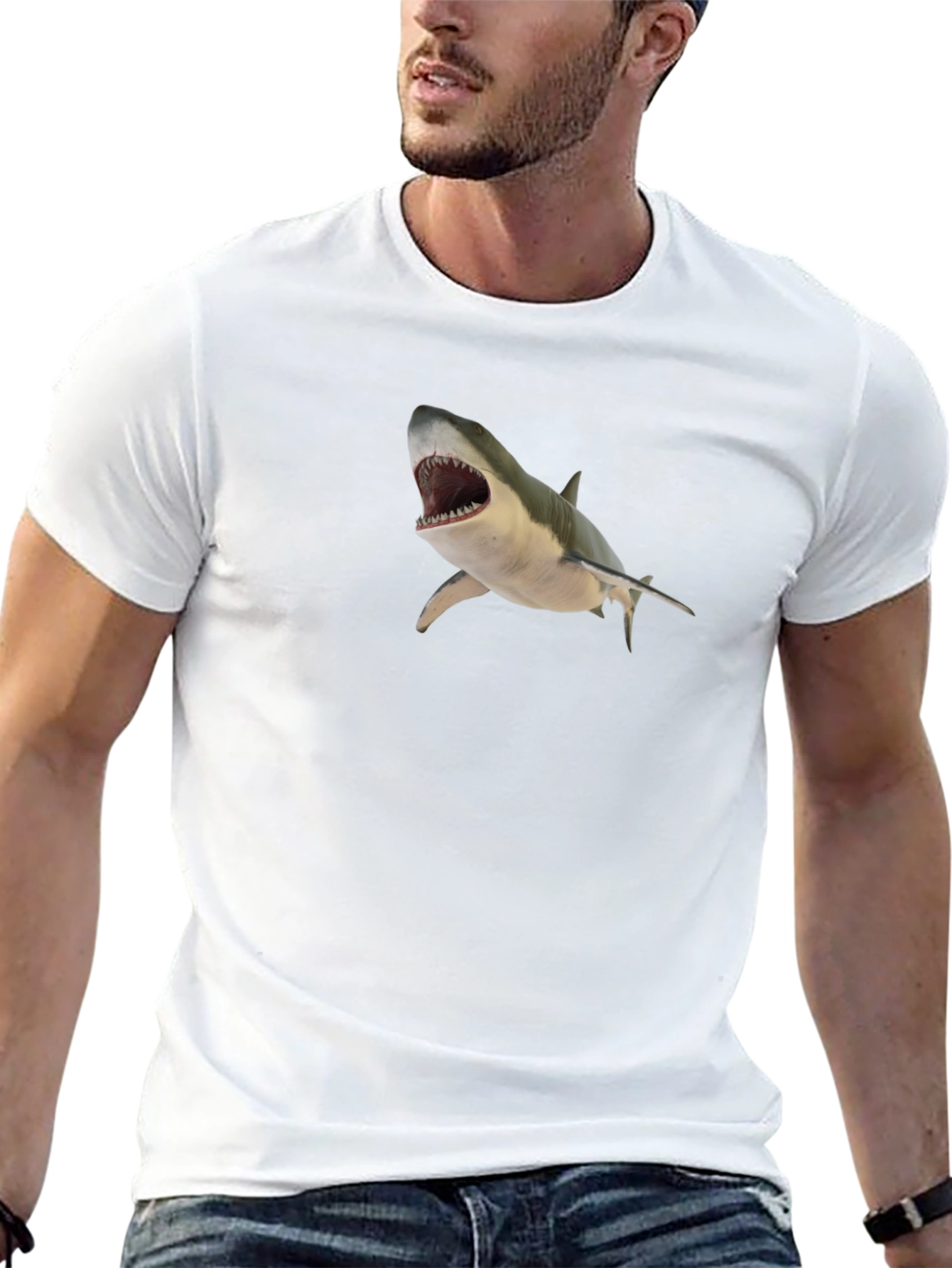 Shark Graphic T-Shirt - Mens Black Crew Neck Tee