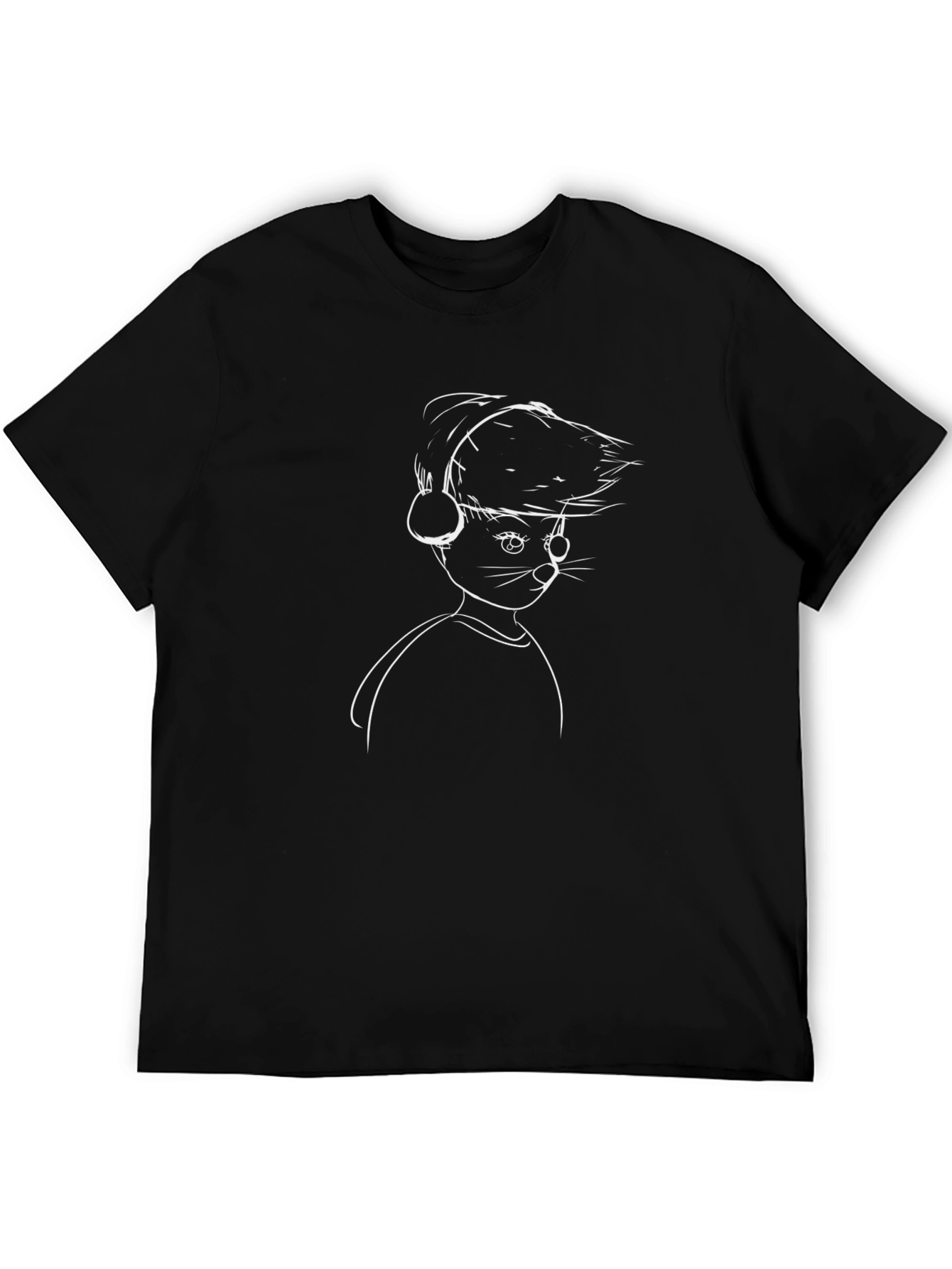 Cool Cat Outline Graphic Tee - Black