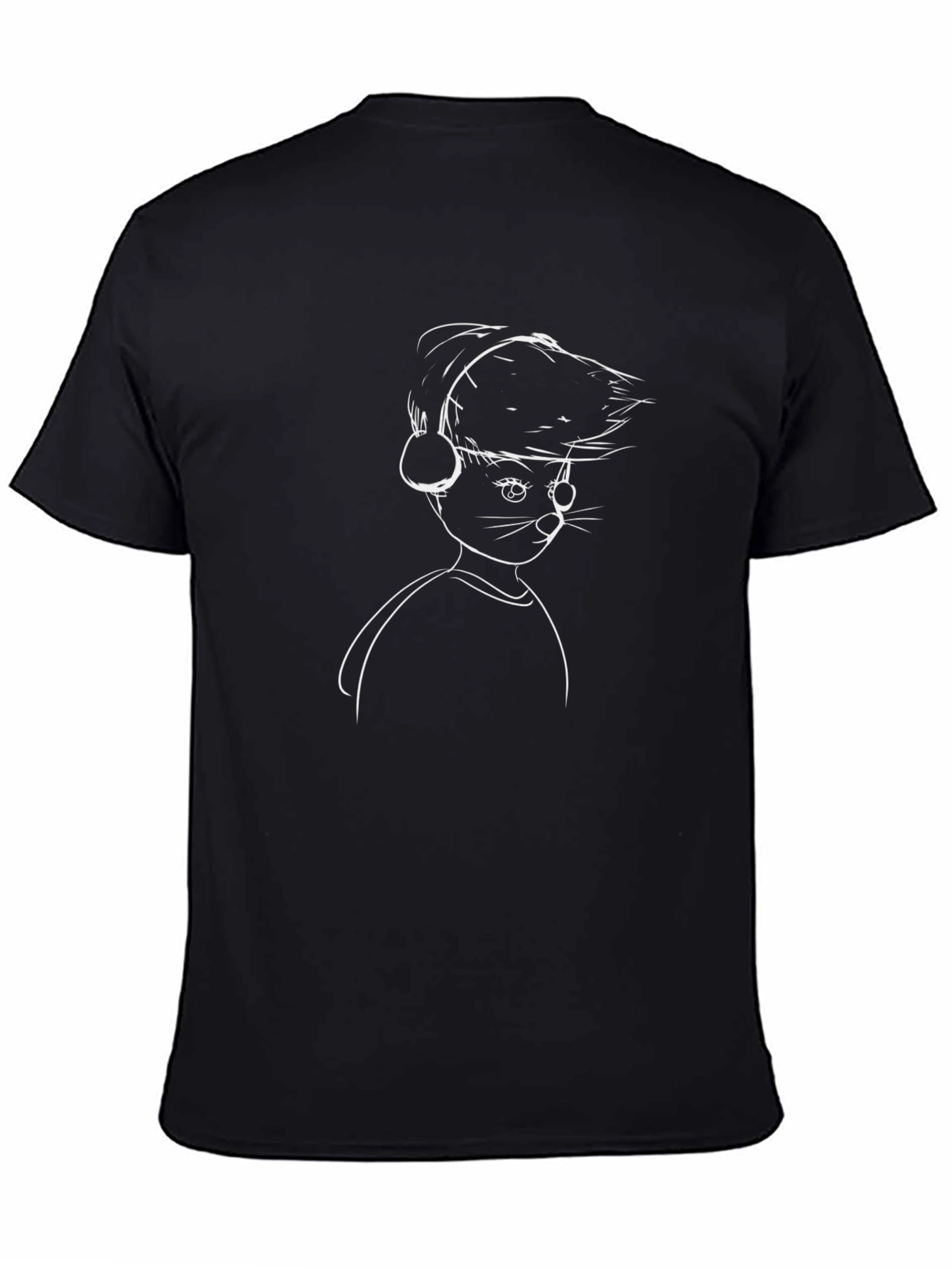 Cool Cat Outline Graphic Tee - Black