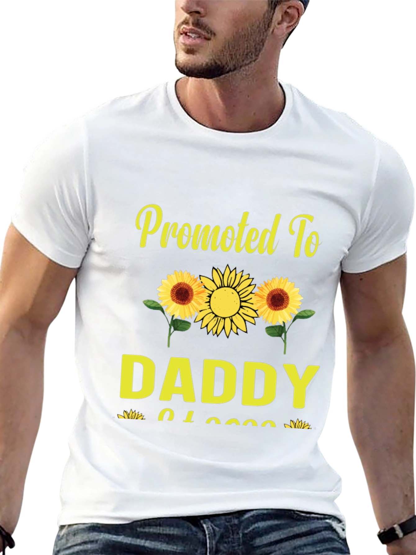 Promoted To Daddy Sunflower Graphic T-Shirt