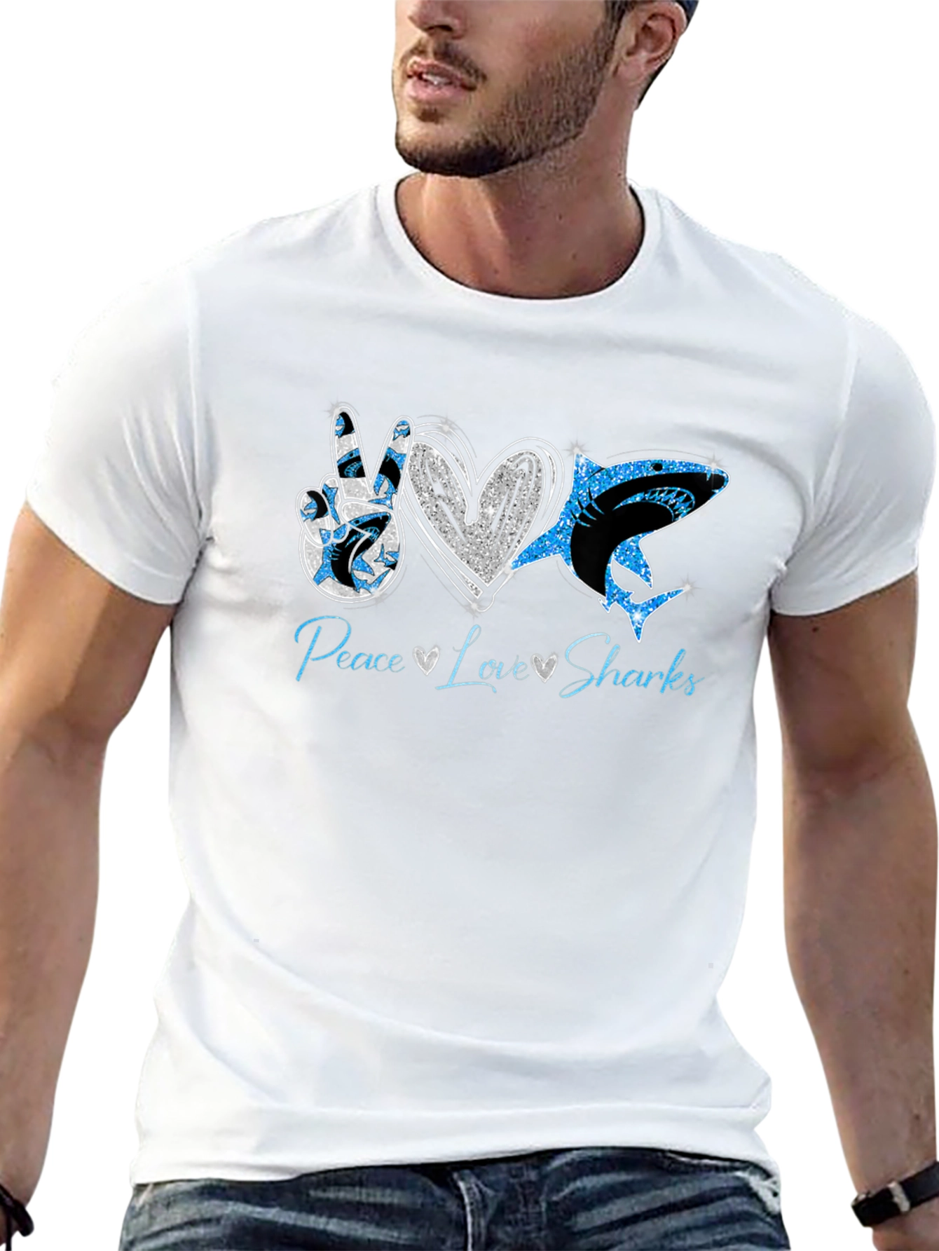 Peace Love Sharks Graphic T-Shirt