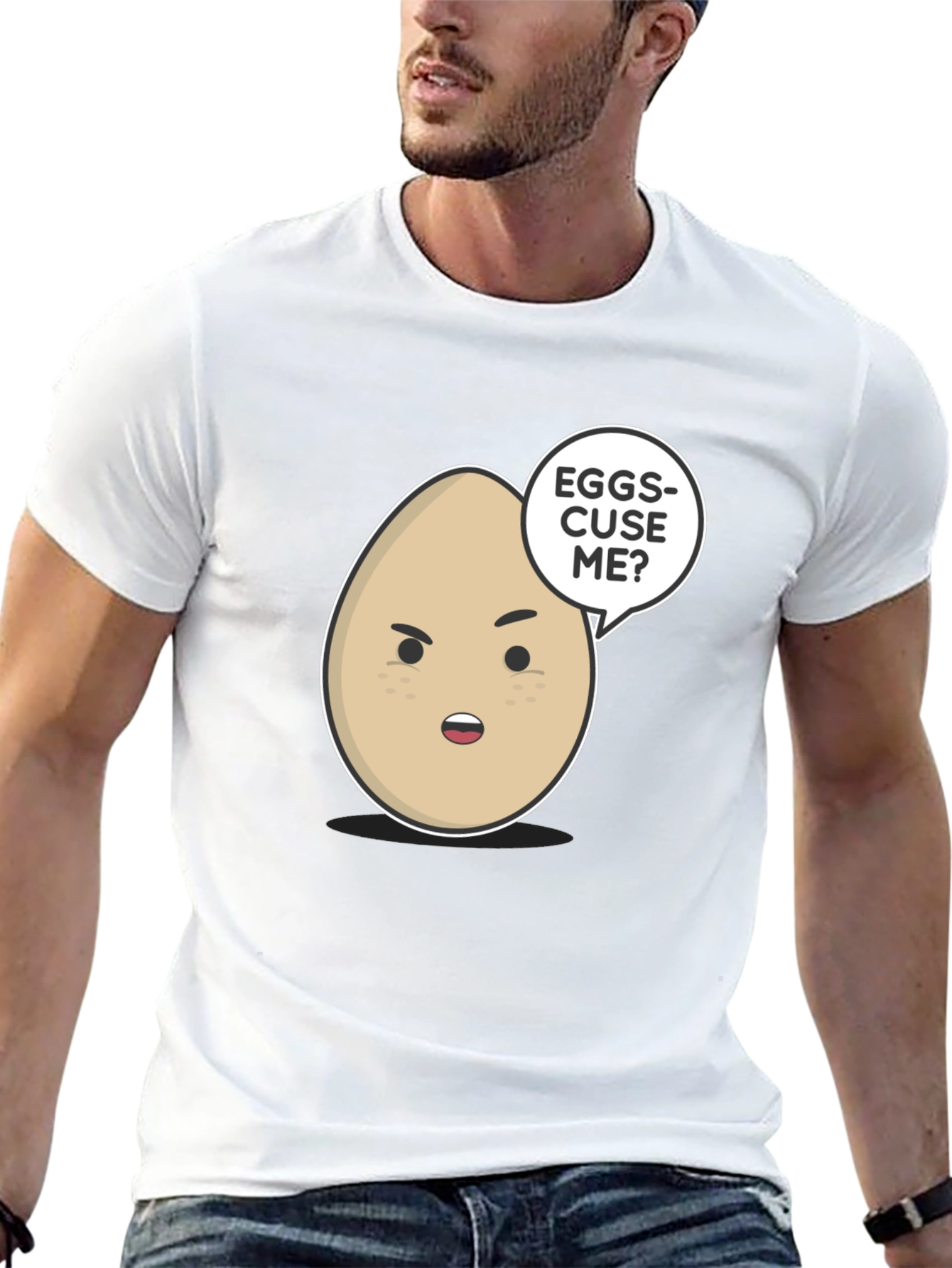 Eggs-cuse Me? Graphic T-Shirt - Funny Egg Pun Tee