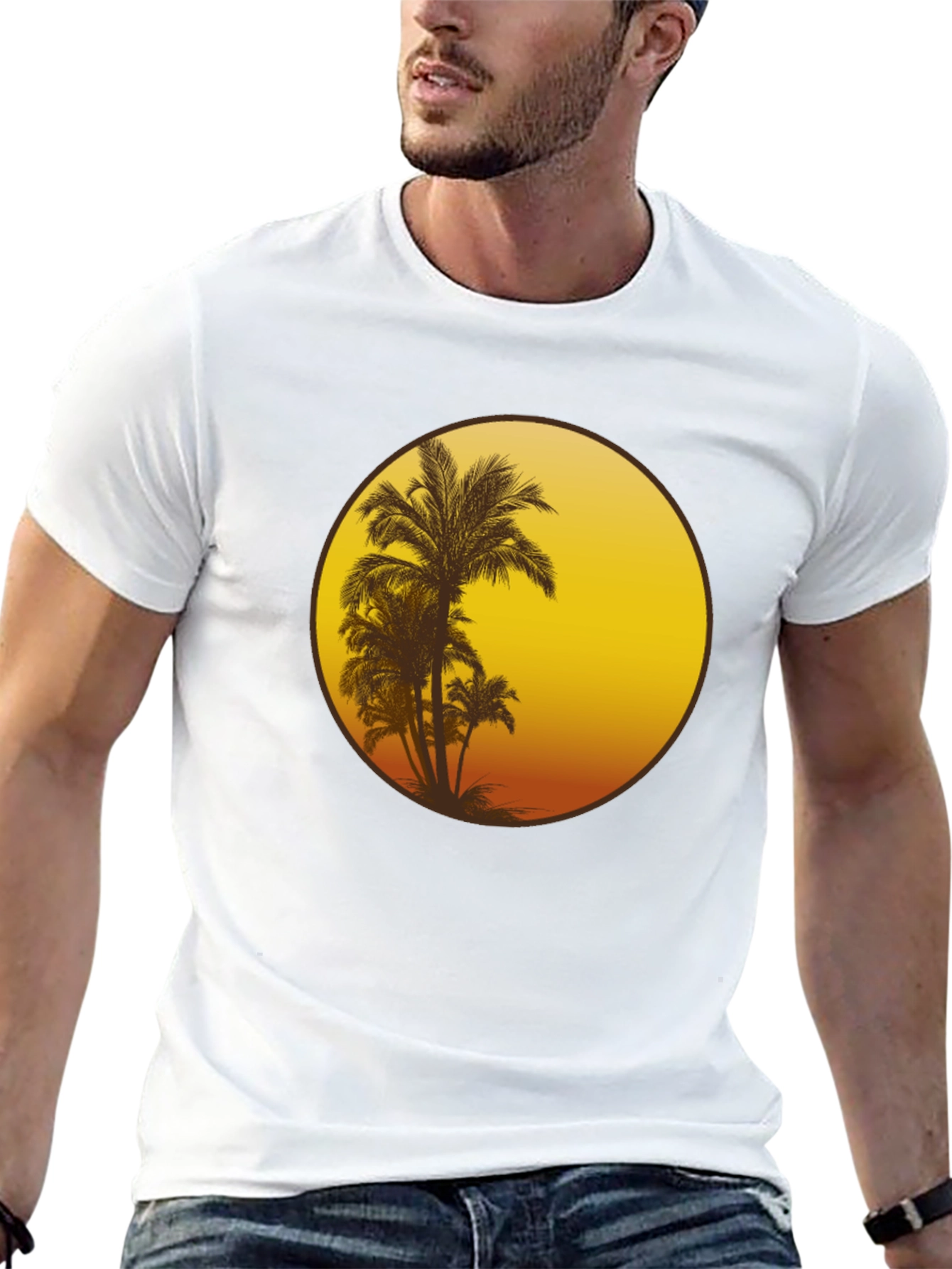 Sunset Palm Tree Graphic Tee - Black