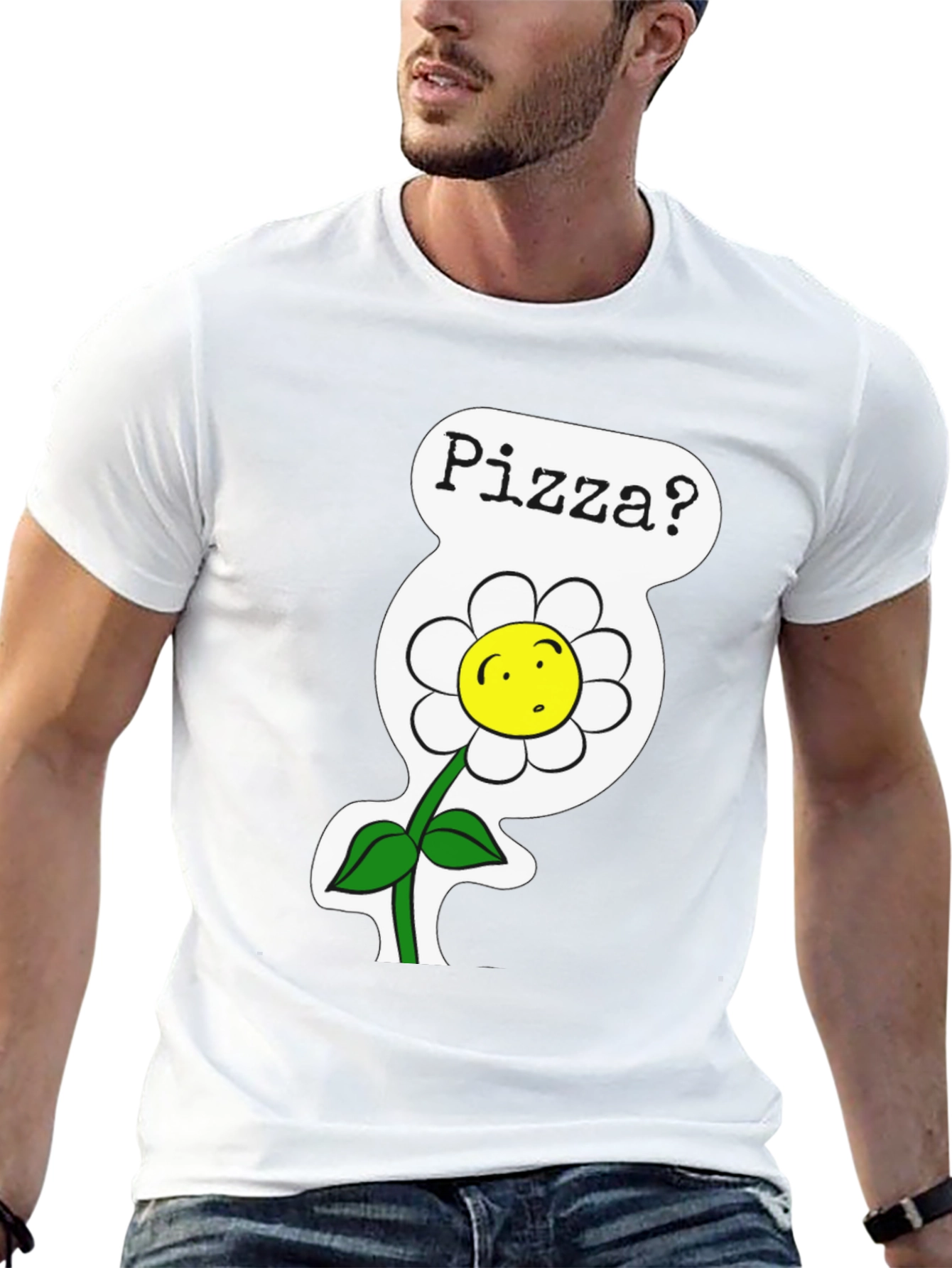 Pizza Flower Graphic Tee - Black Cotton Shirt