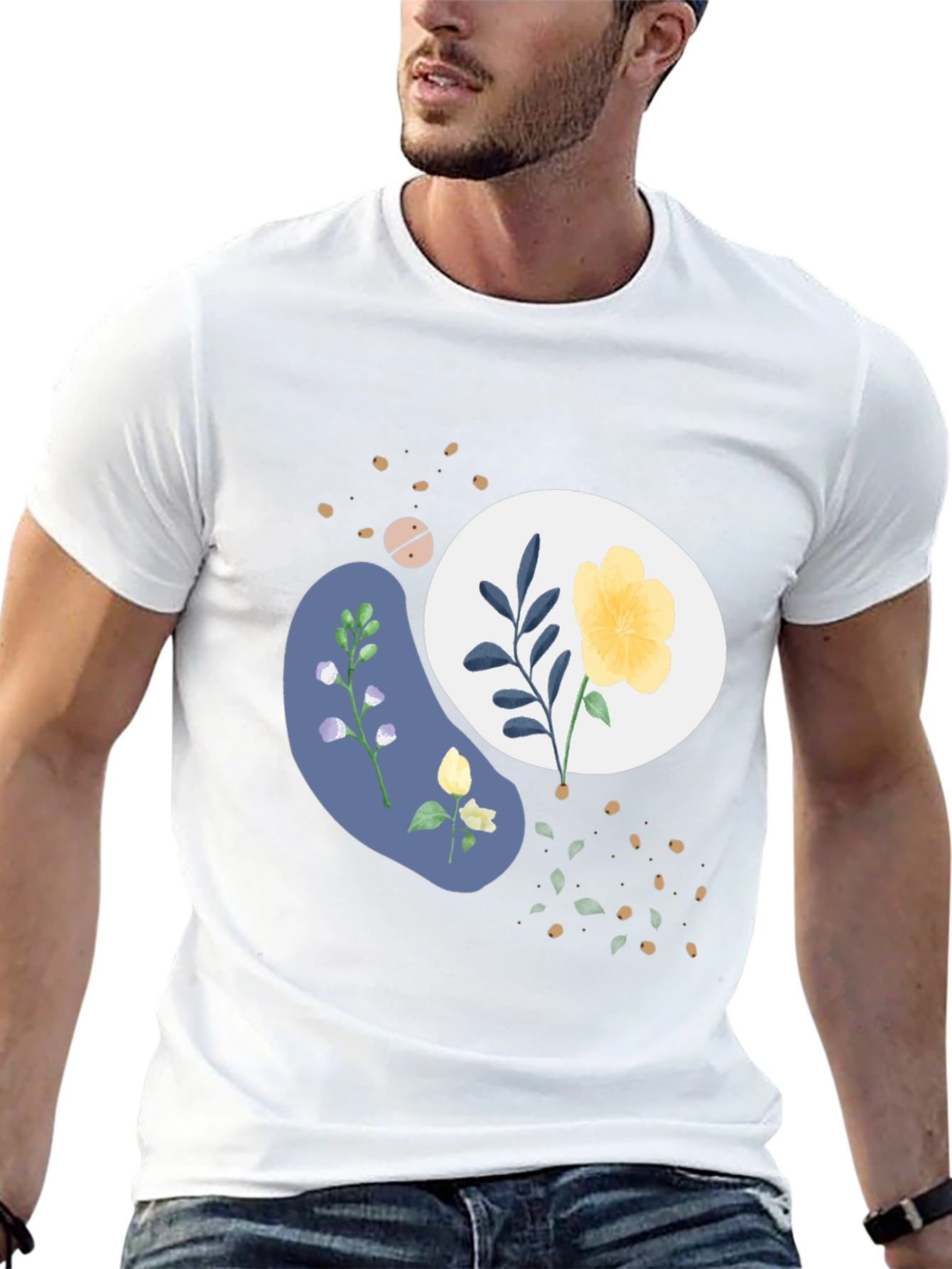 Abstract Floral Print Mens Black Tee