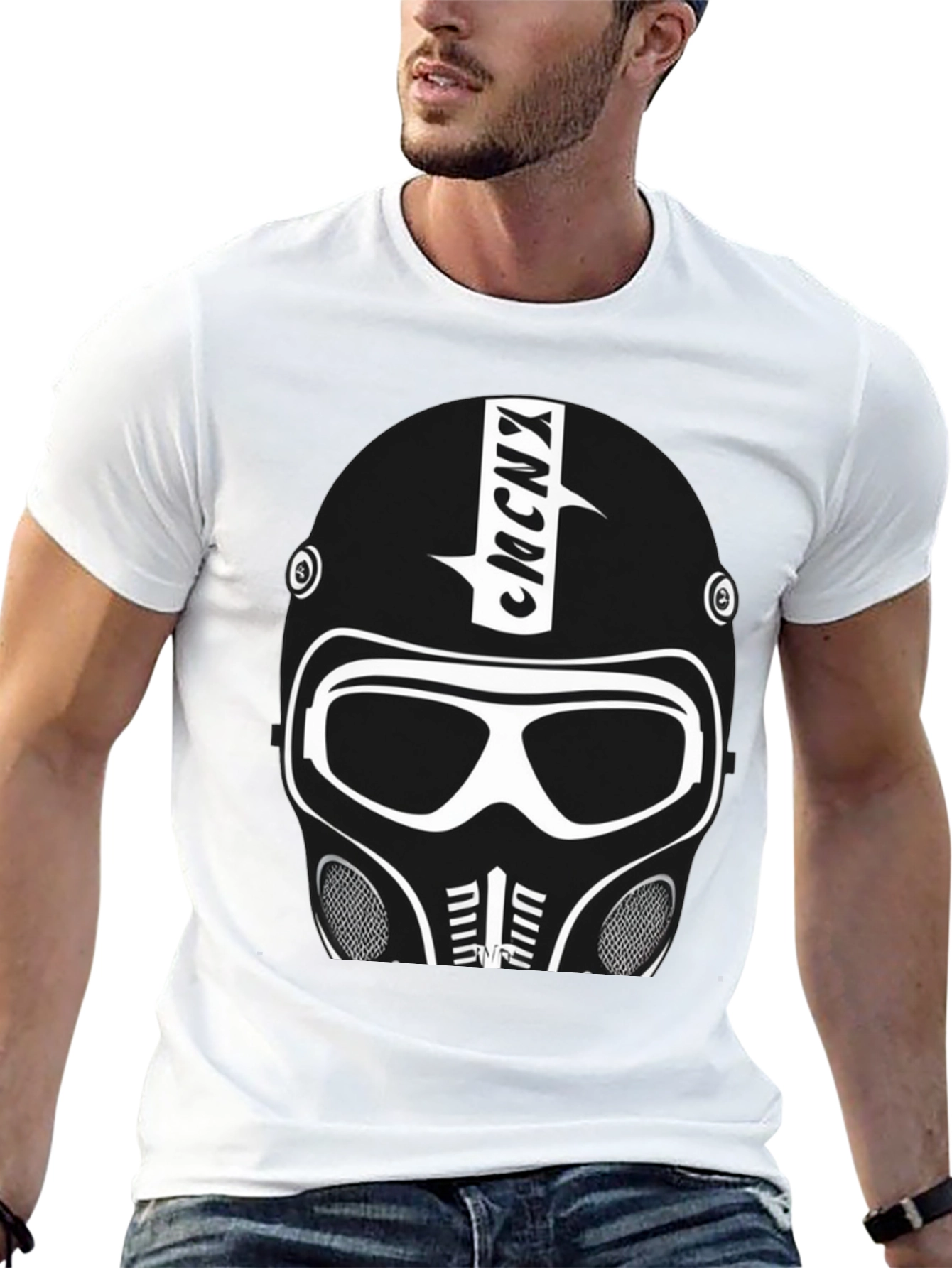 Futuristic Helmet Graphic T-Shirt - Black
