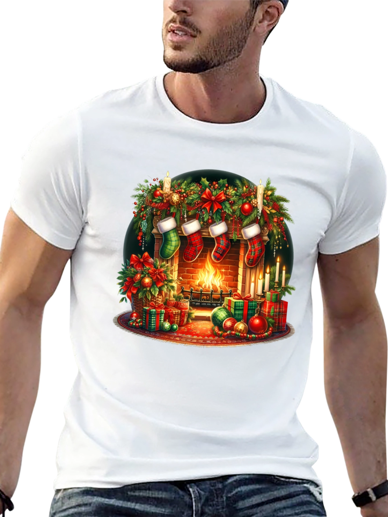 Festive Fireplace Christmas T-Shirt