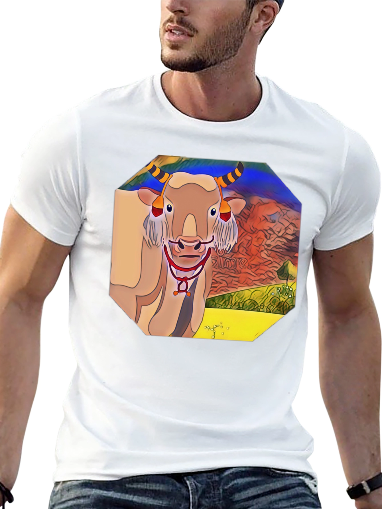 Unique Graphic Tee - Cartoon Bull Design