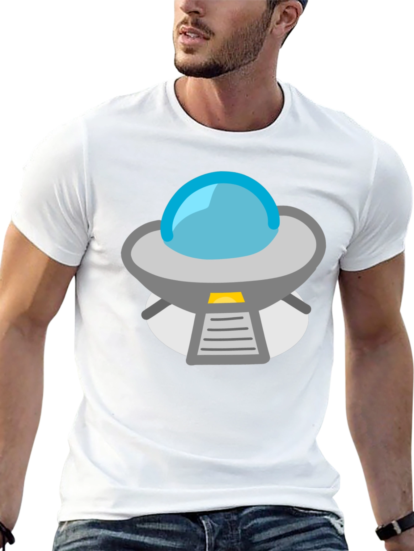 UFO Graphic T-Shirt - Black Short Sleeve Casual
