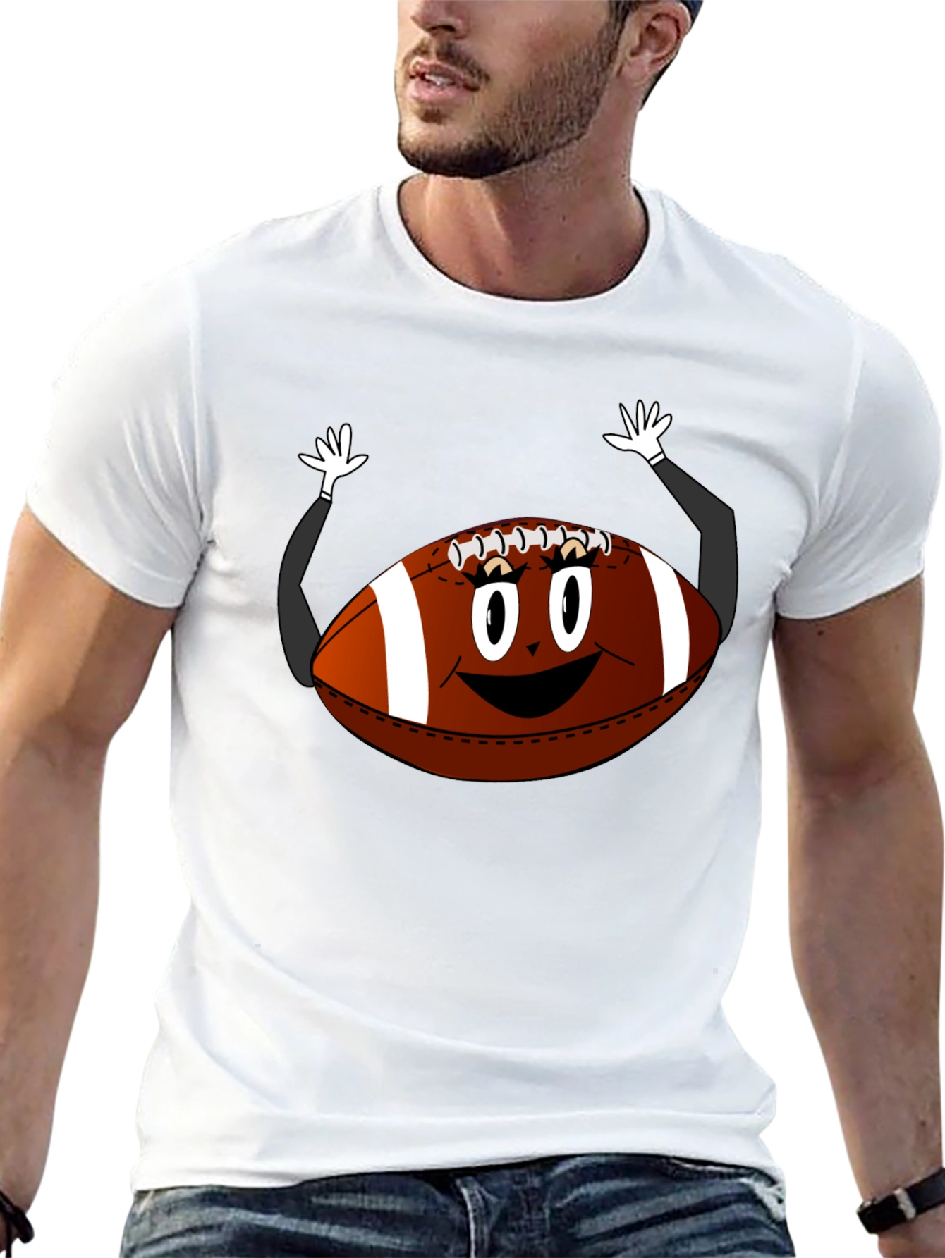 Funny Football Cartoon Black T-Shirt