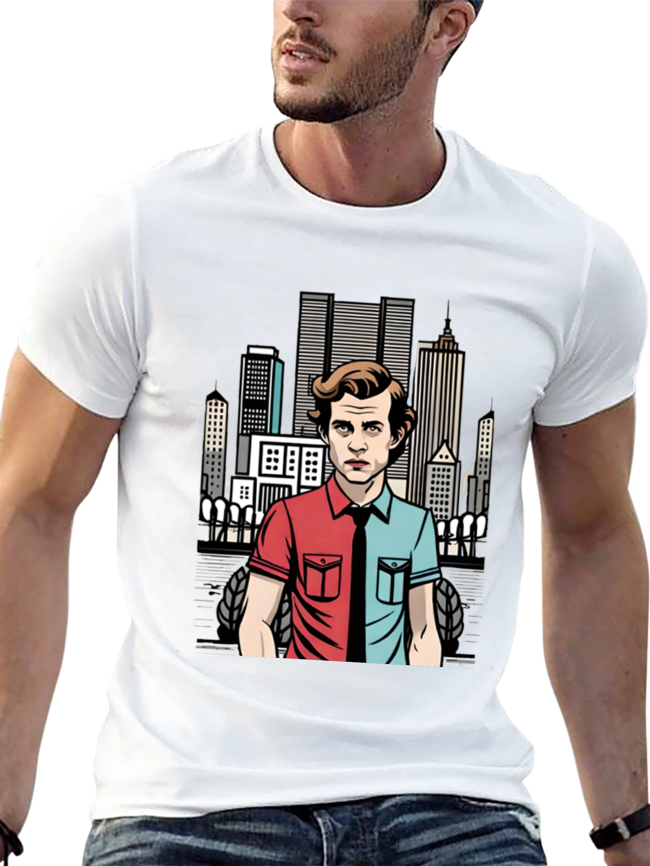Mens Black T-Shirt - Two-Faced Character Design