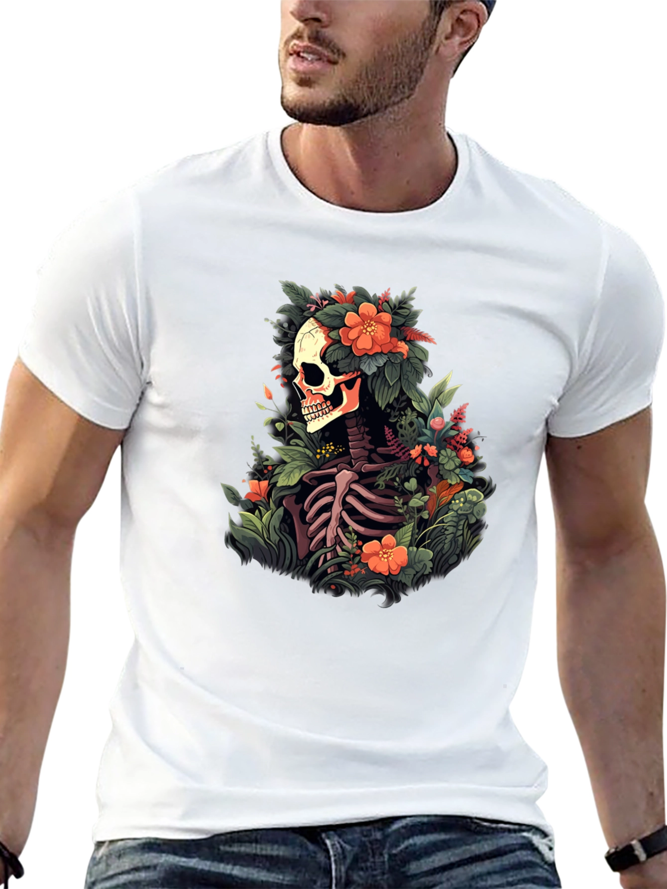 Floral Skull T-Shirt - Unique Skeleton Graphic Tee