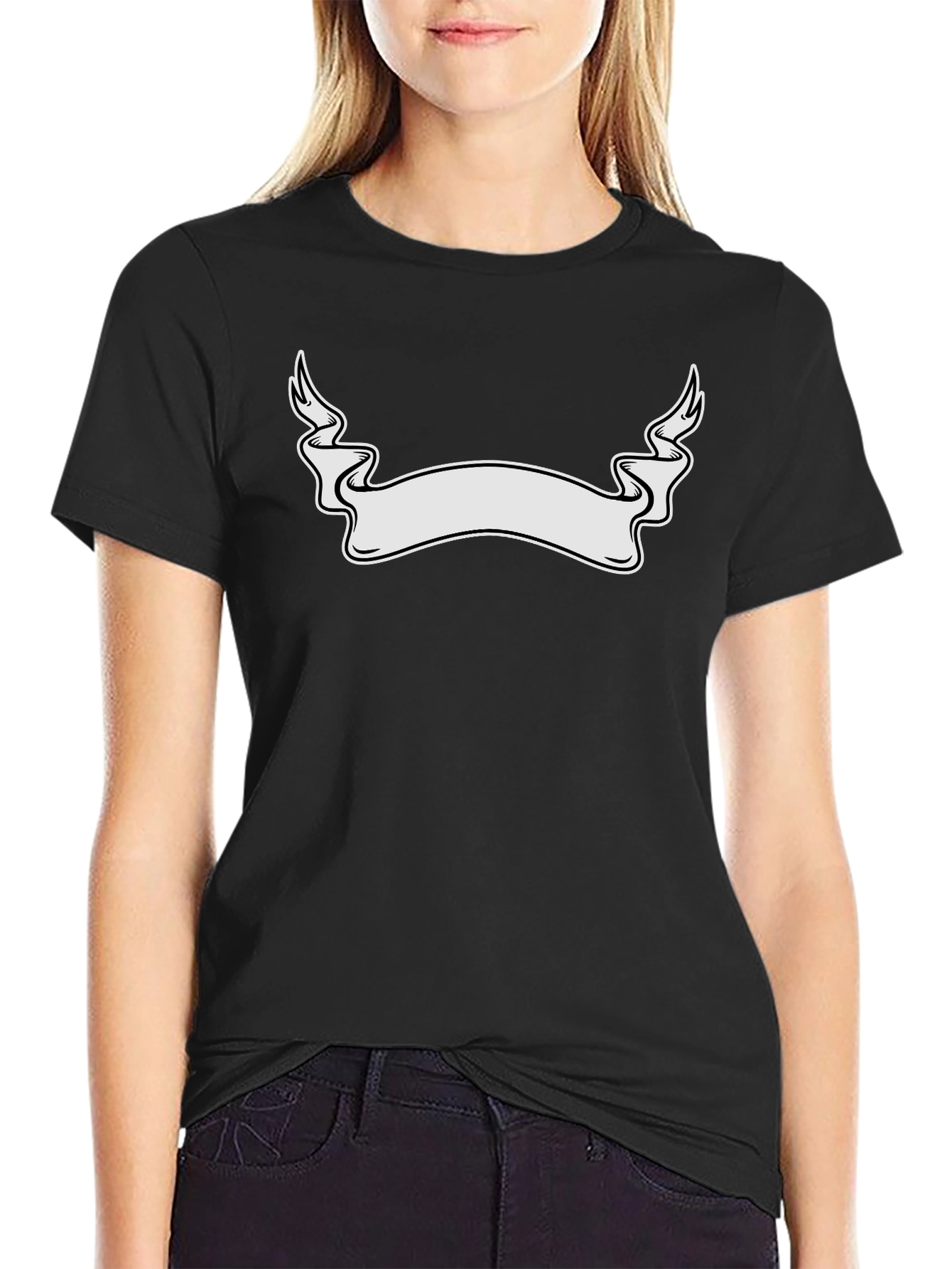 Blank Ribbon Banner Graphic Tee - Black