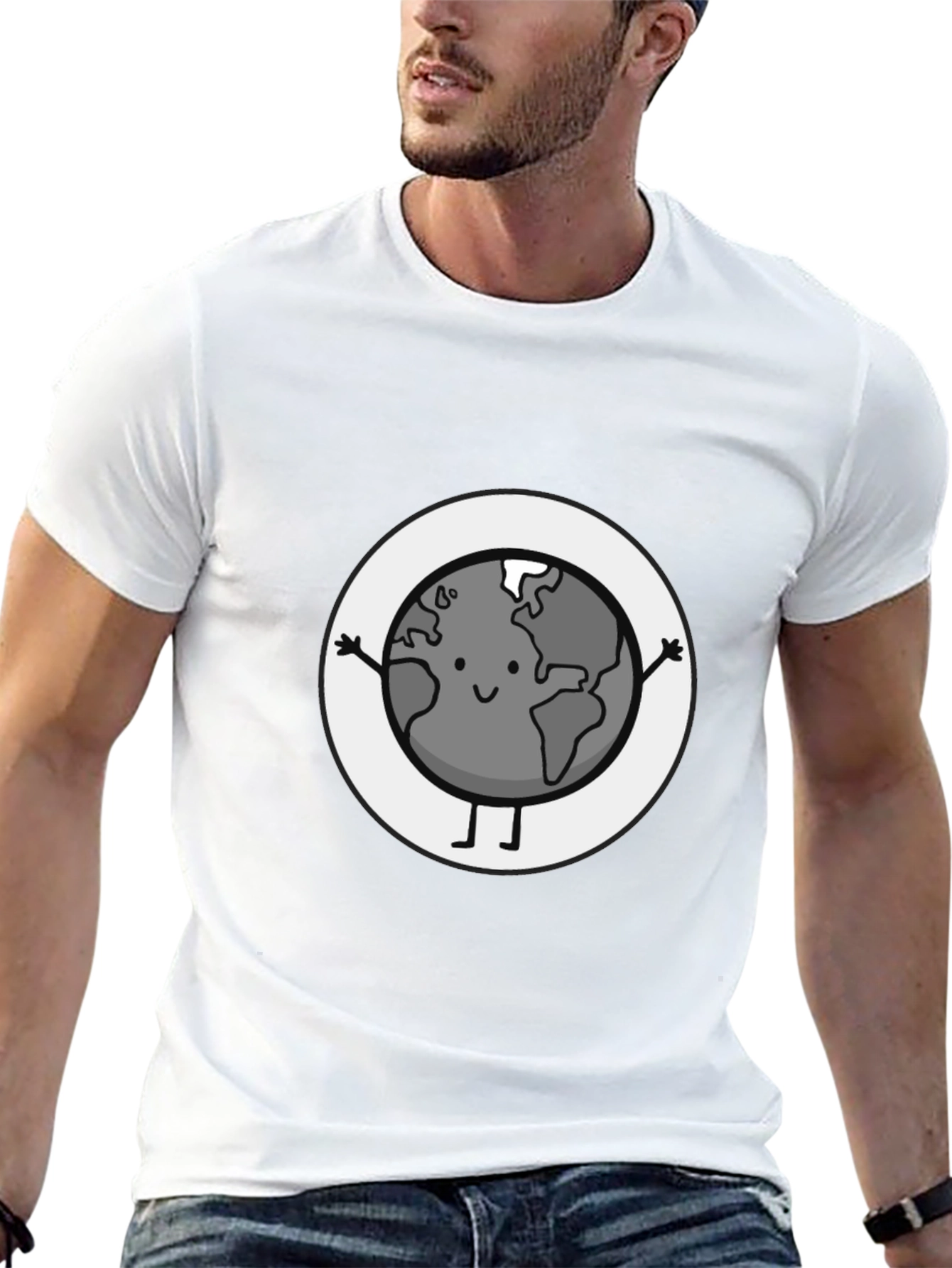 Earth Character Graphic Tee - Black Casual T-Shirt