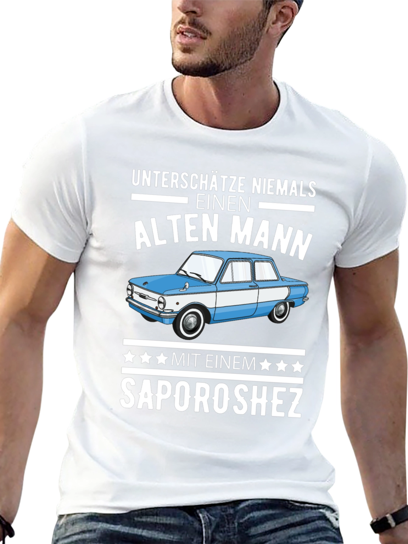 Funny Old Man Zaporozhets Car Graphic T-Shirt