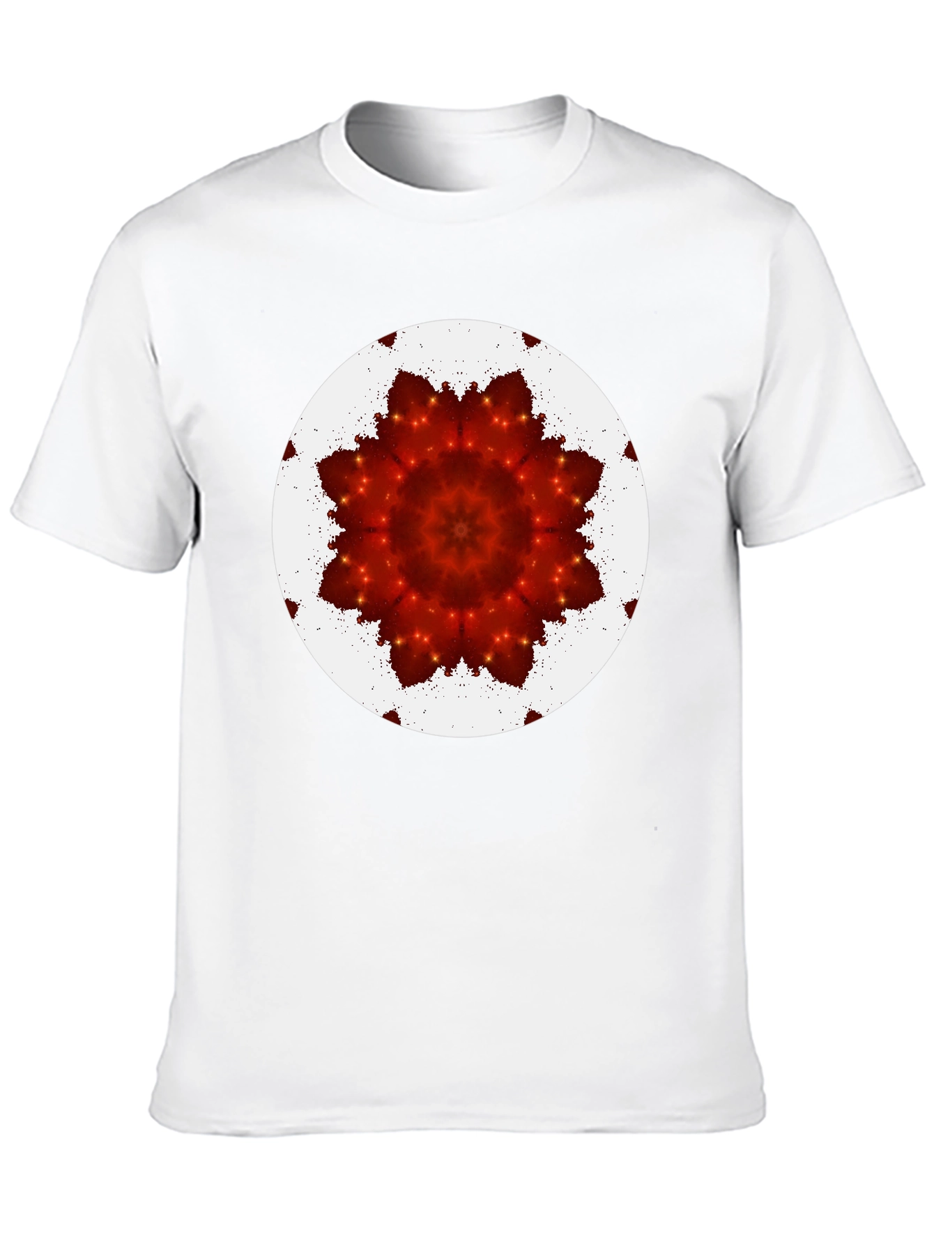 Red Floral Kaleidoscope Print Black T-Shirt