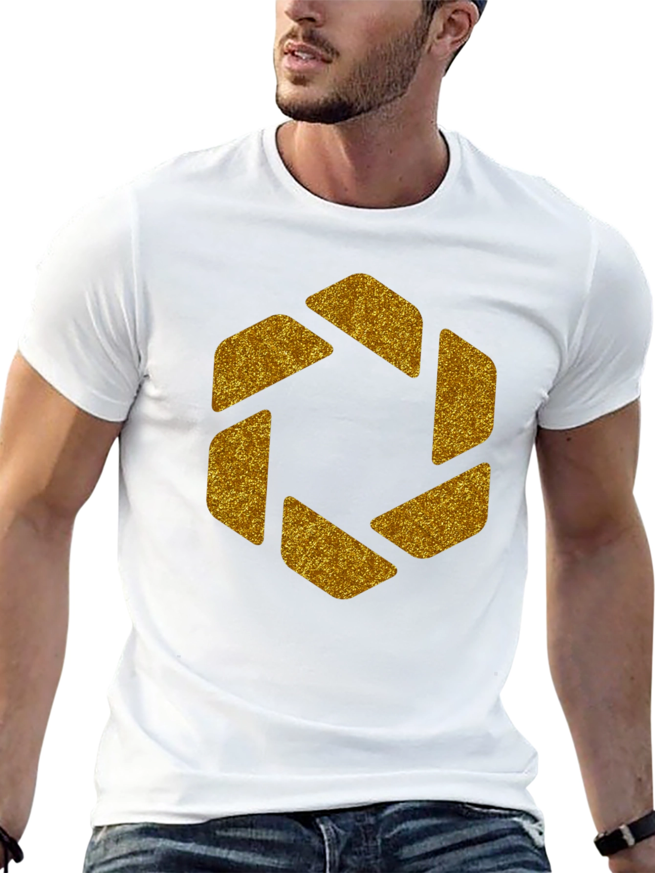 Geometric Gold Aperture Graphic Tee - Black
