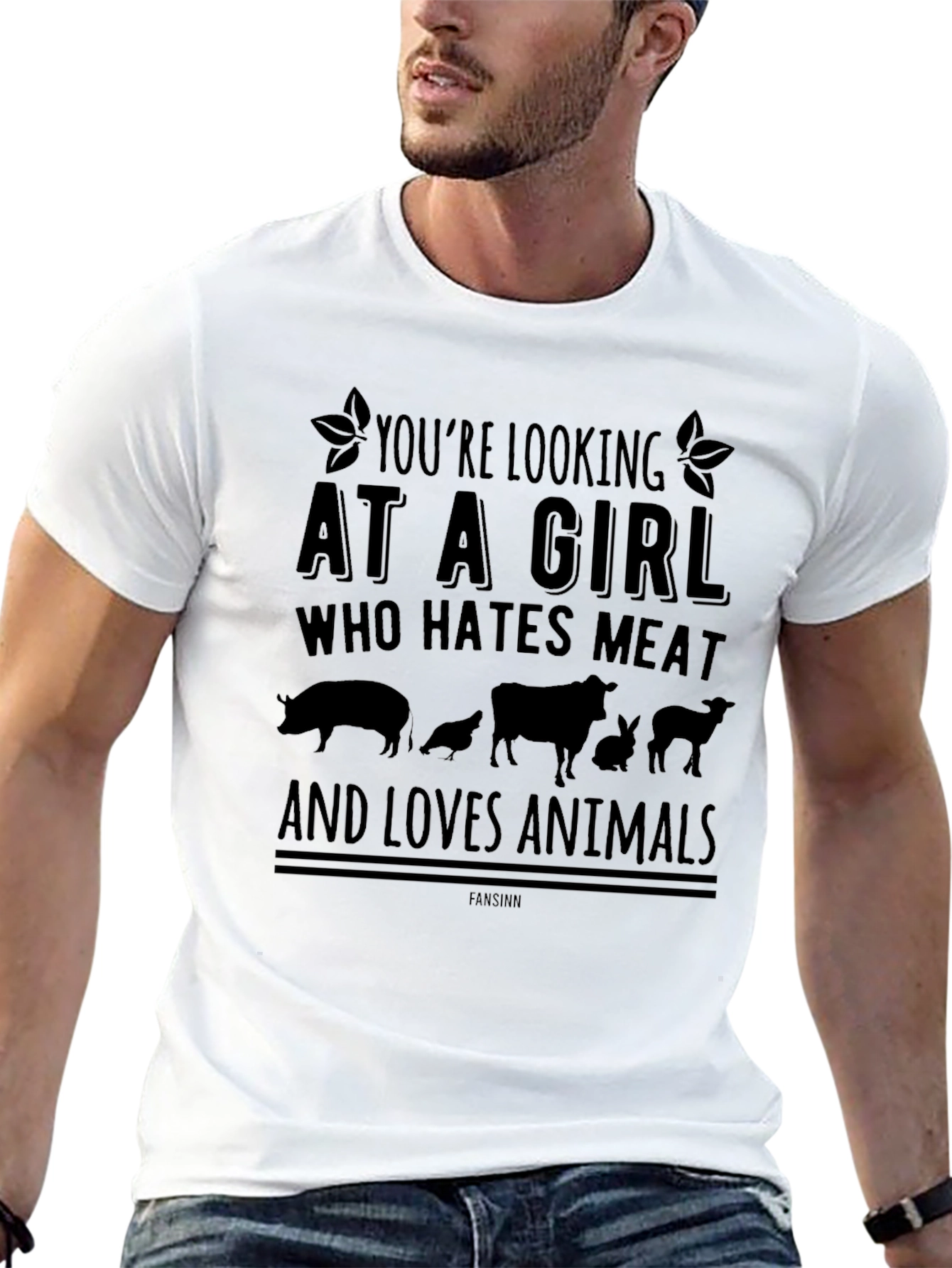 Vegan Statement T-Shirt - Loves Animals Hates Meat