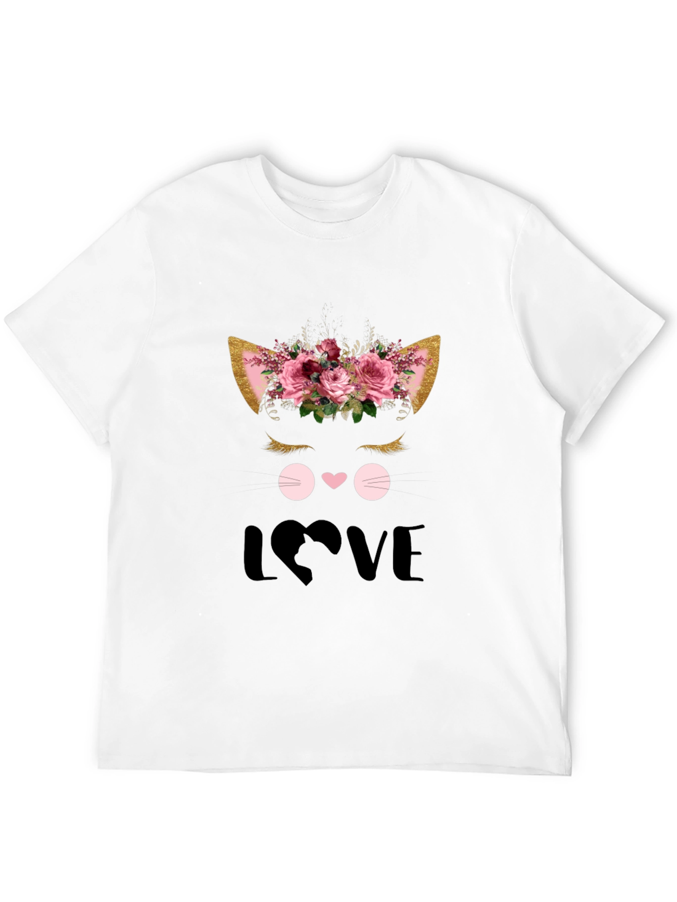 Cute Cat Love Graphic Black T-Shirt