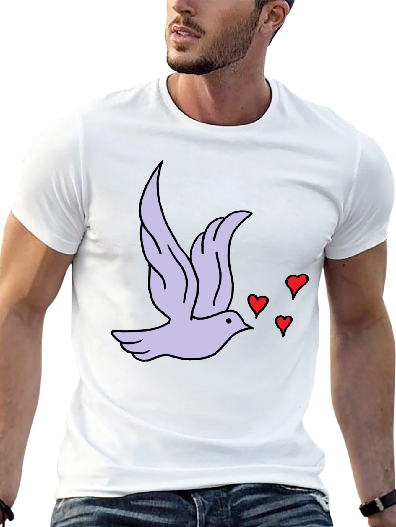 Dove & Hearts Graphic Black T-Shirt