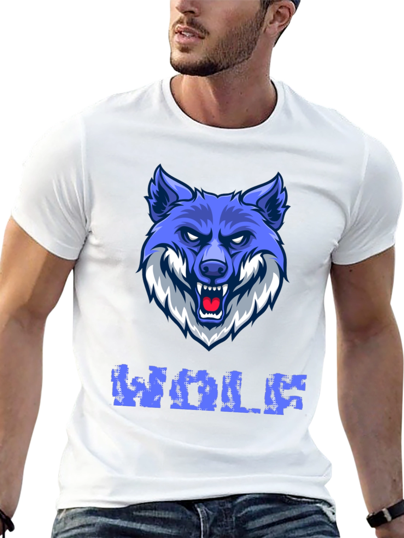 Blue Wolf Graphic Print Mens T-Shirt