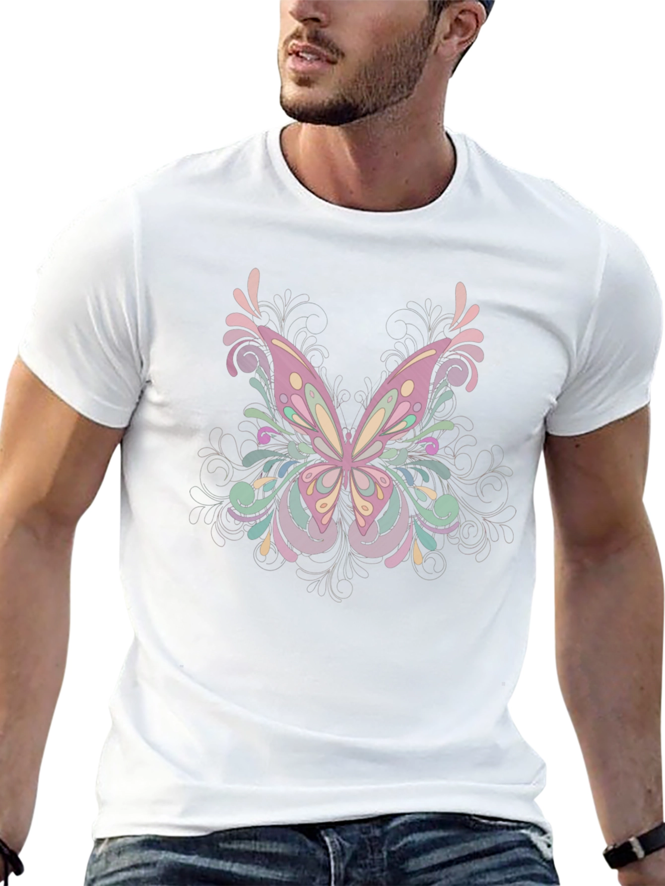 Butterfly Graphic Tee - Black Cotton Blend Shirt