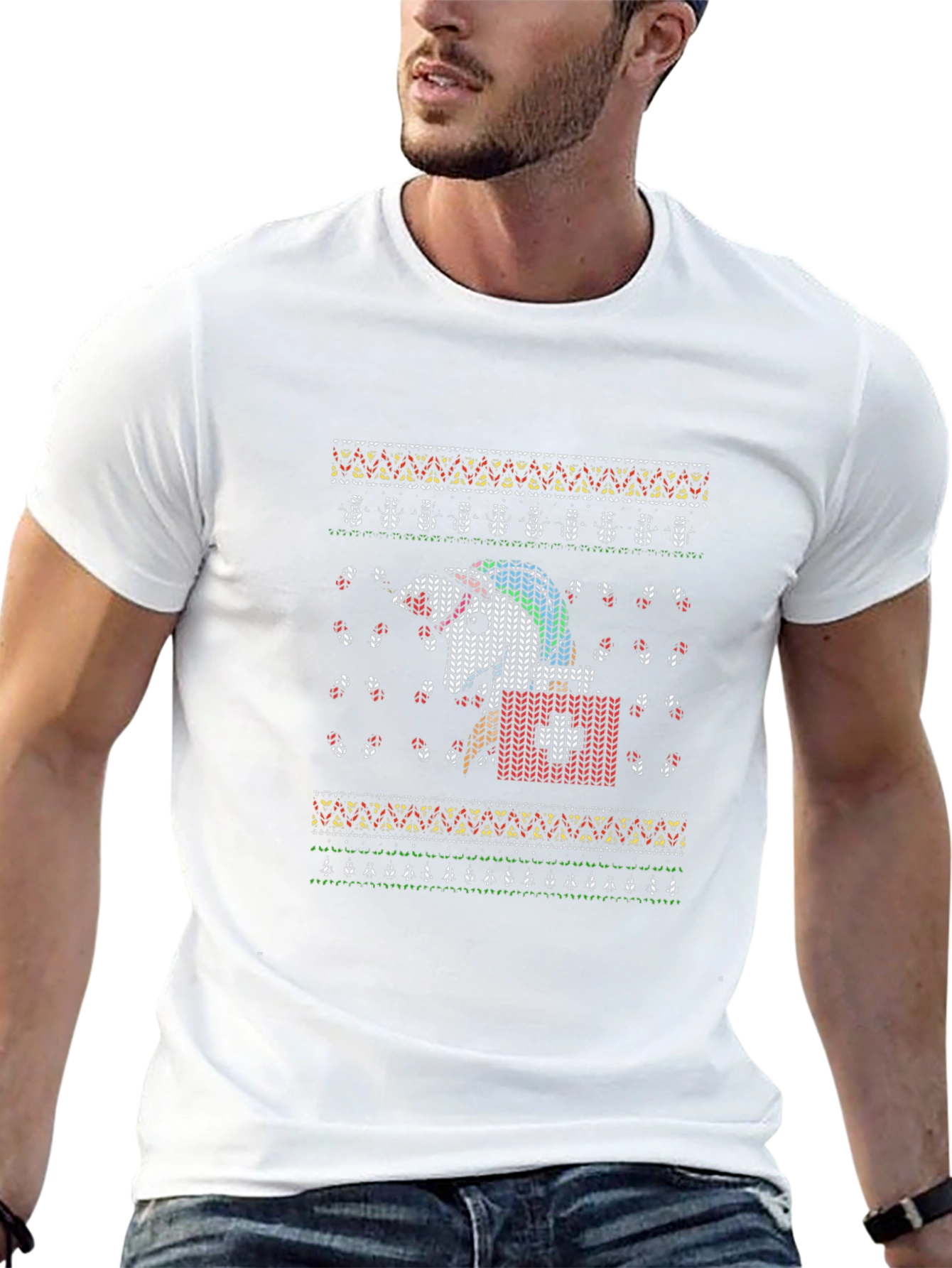 Unicorn Christmas Ugly Sweater Knit T-Shirt