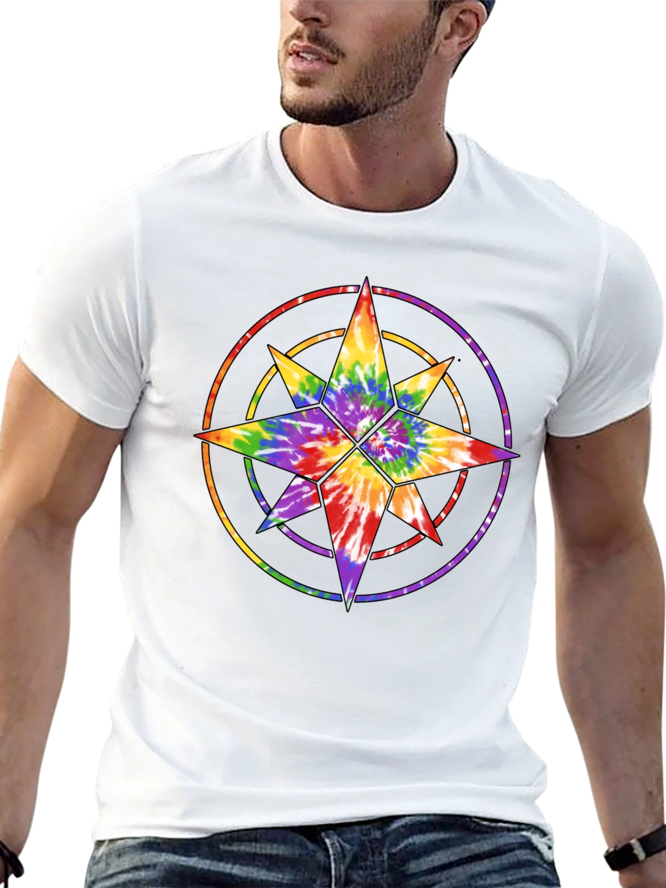Tie Dye Star Compass Black T-Shirt