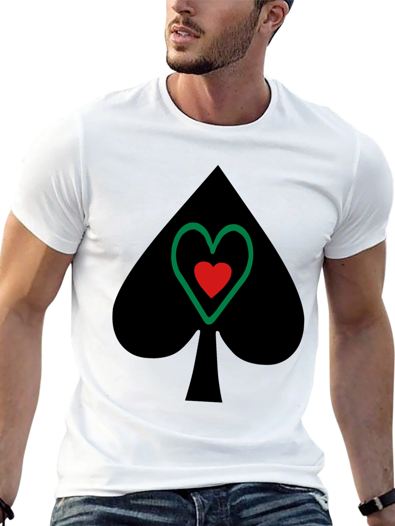 Spade & Heart Graphic Tee - Casual Black T-Shirt