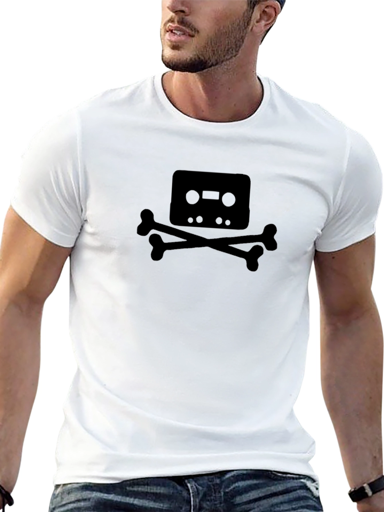 Cassette Tape Skull Graphic T-Shirt - Black