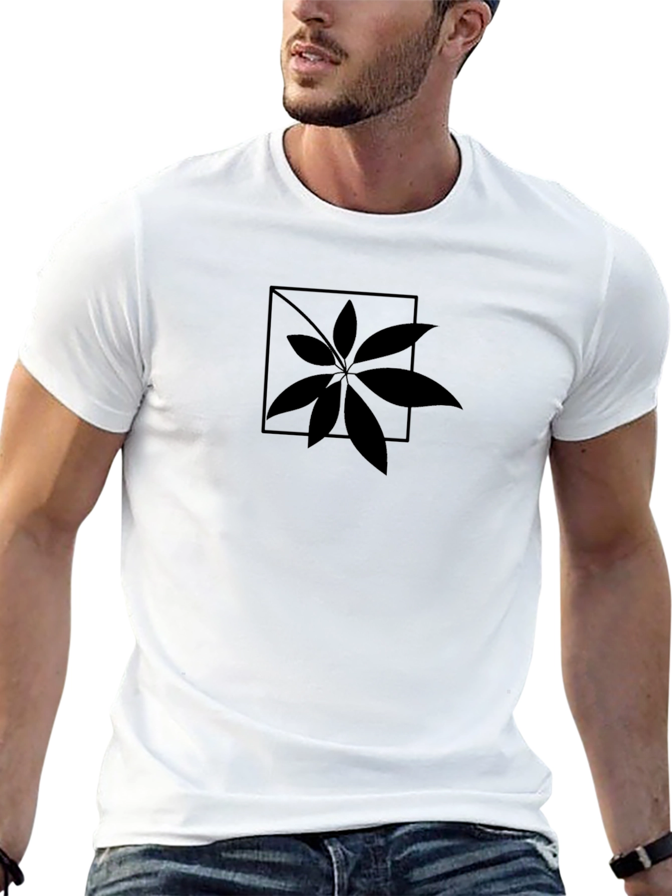 Stylish Black Leaf Graphic T-Shirt