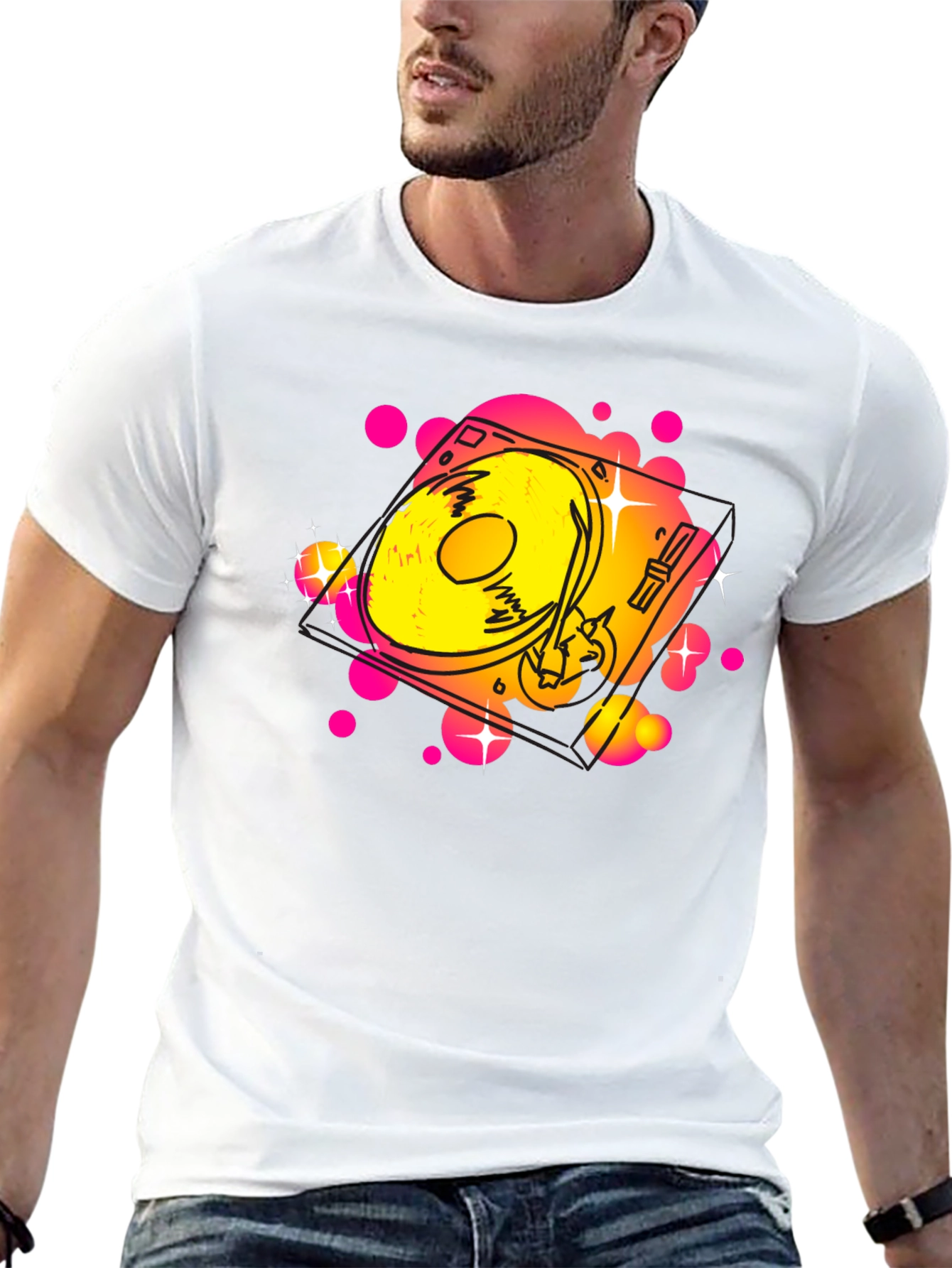 Retro Turntable Graphic Tee - Black