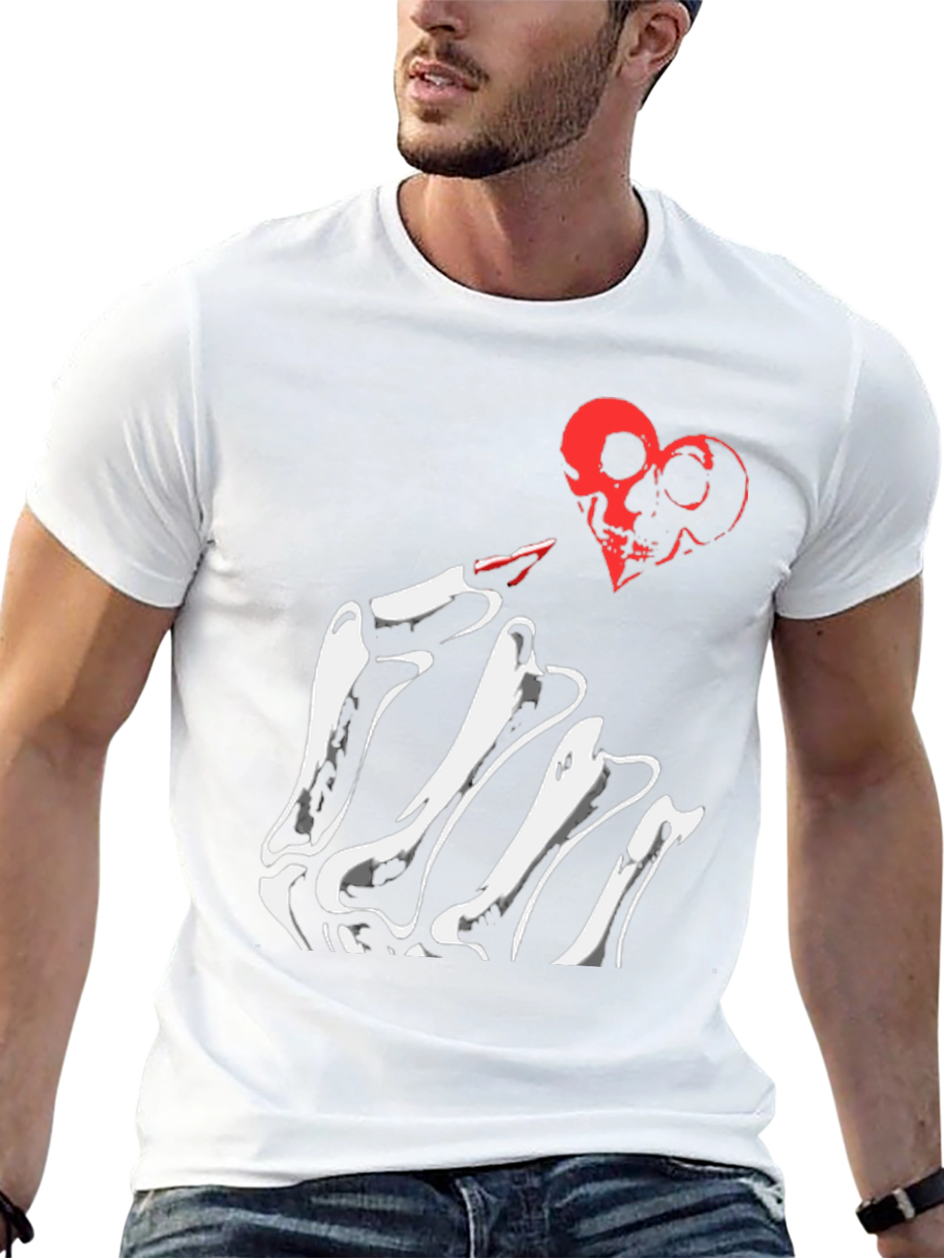 Skeleton Hand Heart Skulls Graphic Tee