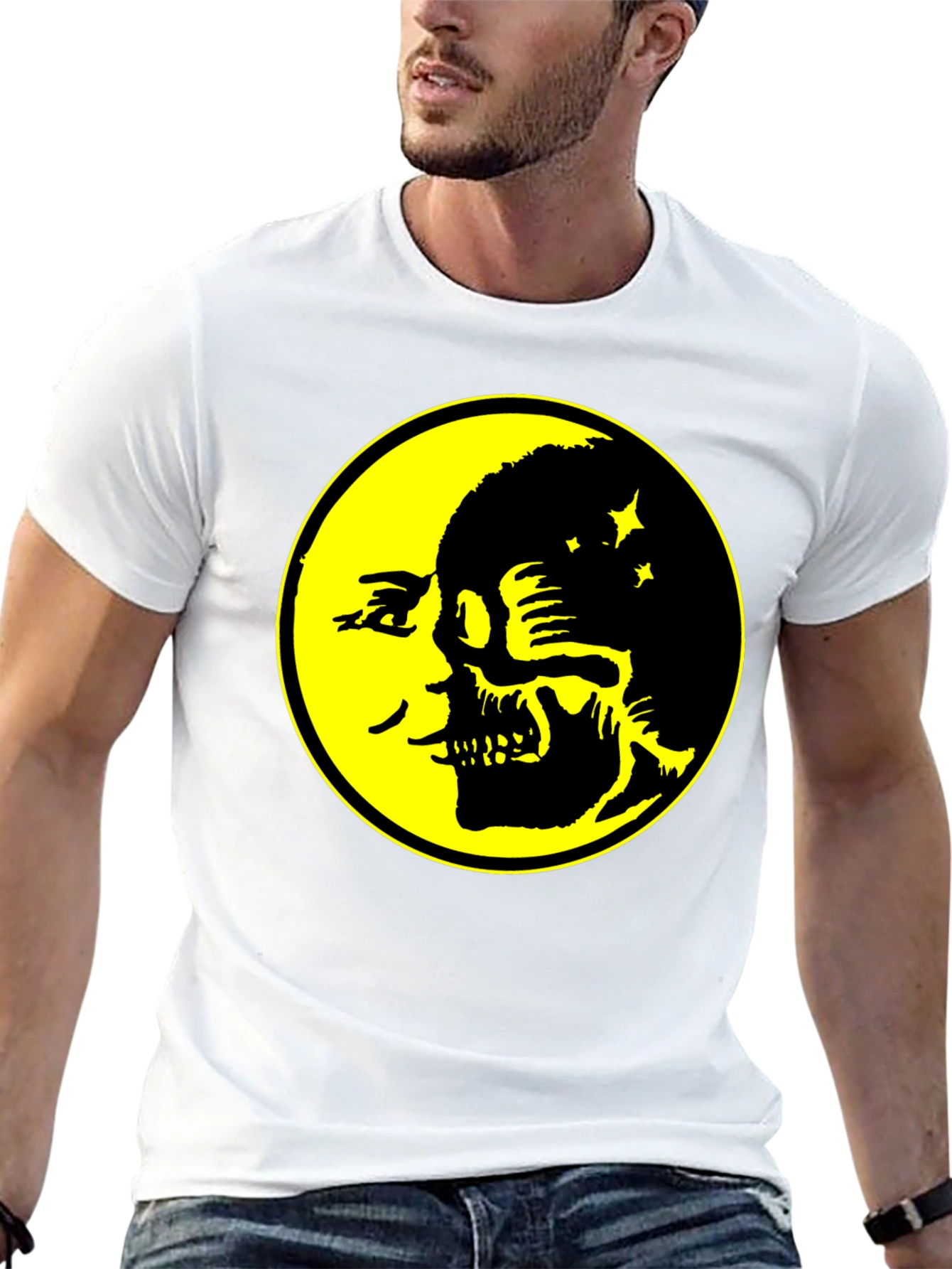 Skull Moon Graphic Tee - Black Cotton T-Shirt