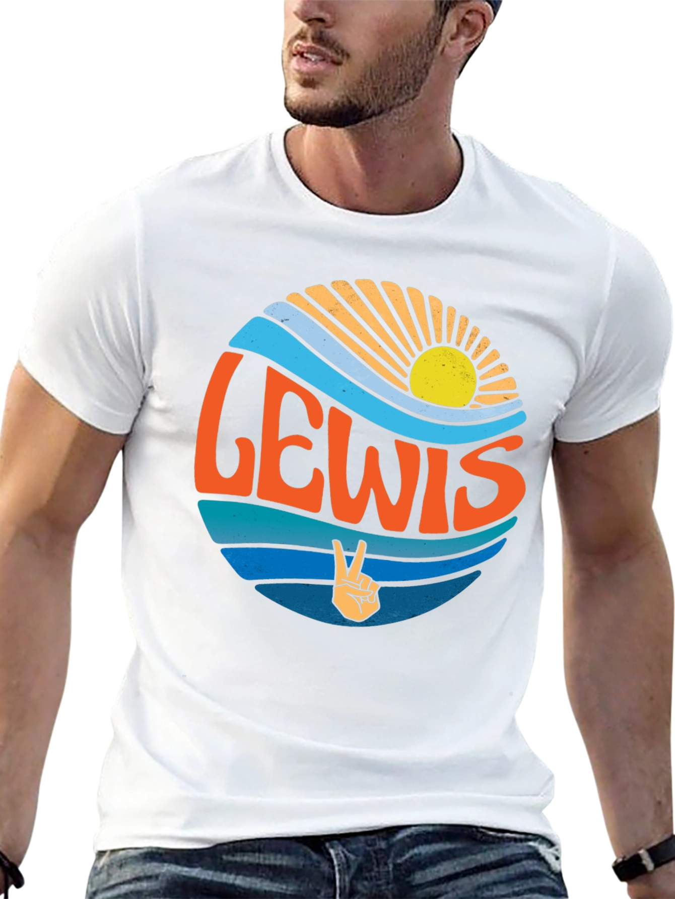 Retro LEWIS Peace Sign Black T-Shirt