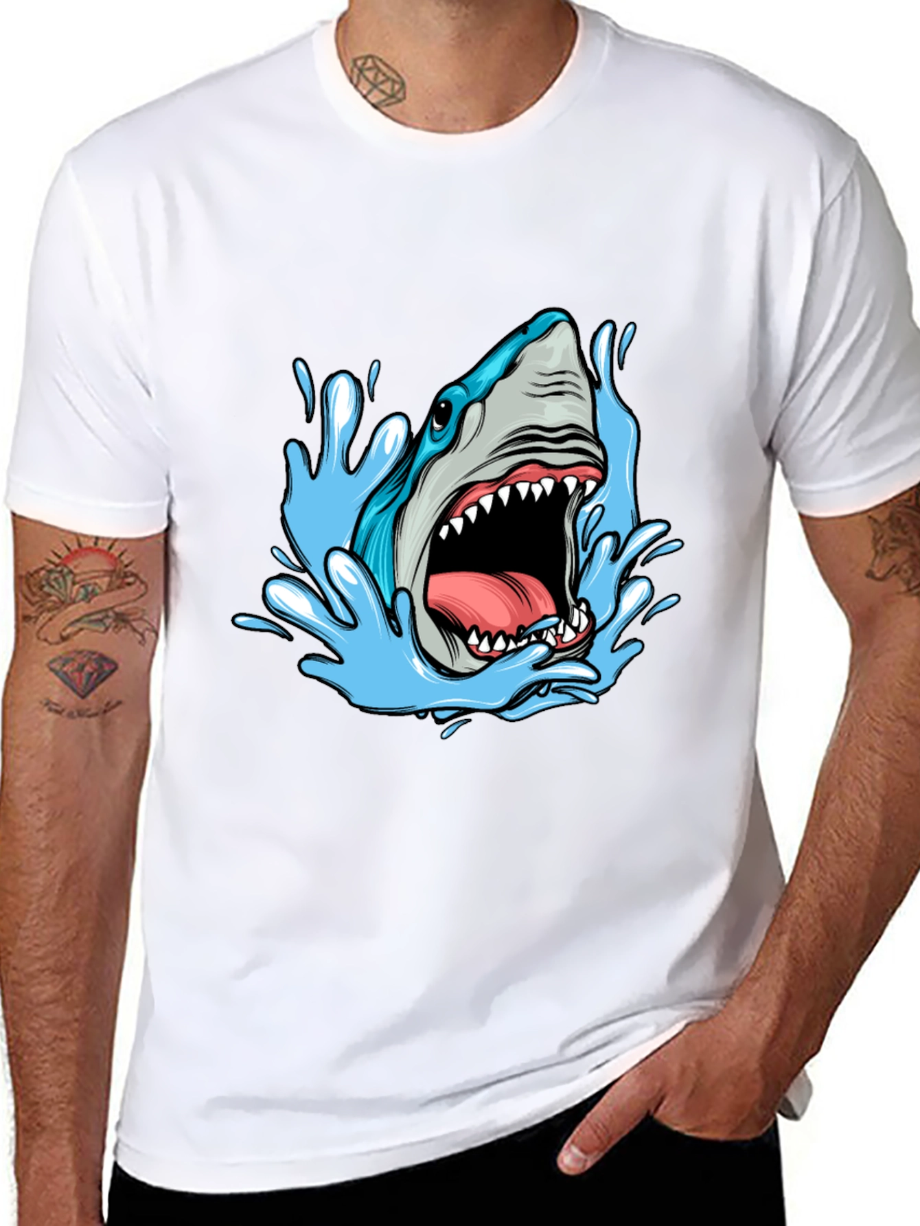 Shark Attack Graphic Tee - Black Cotton T-Shirt