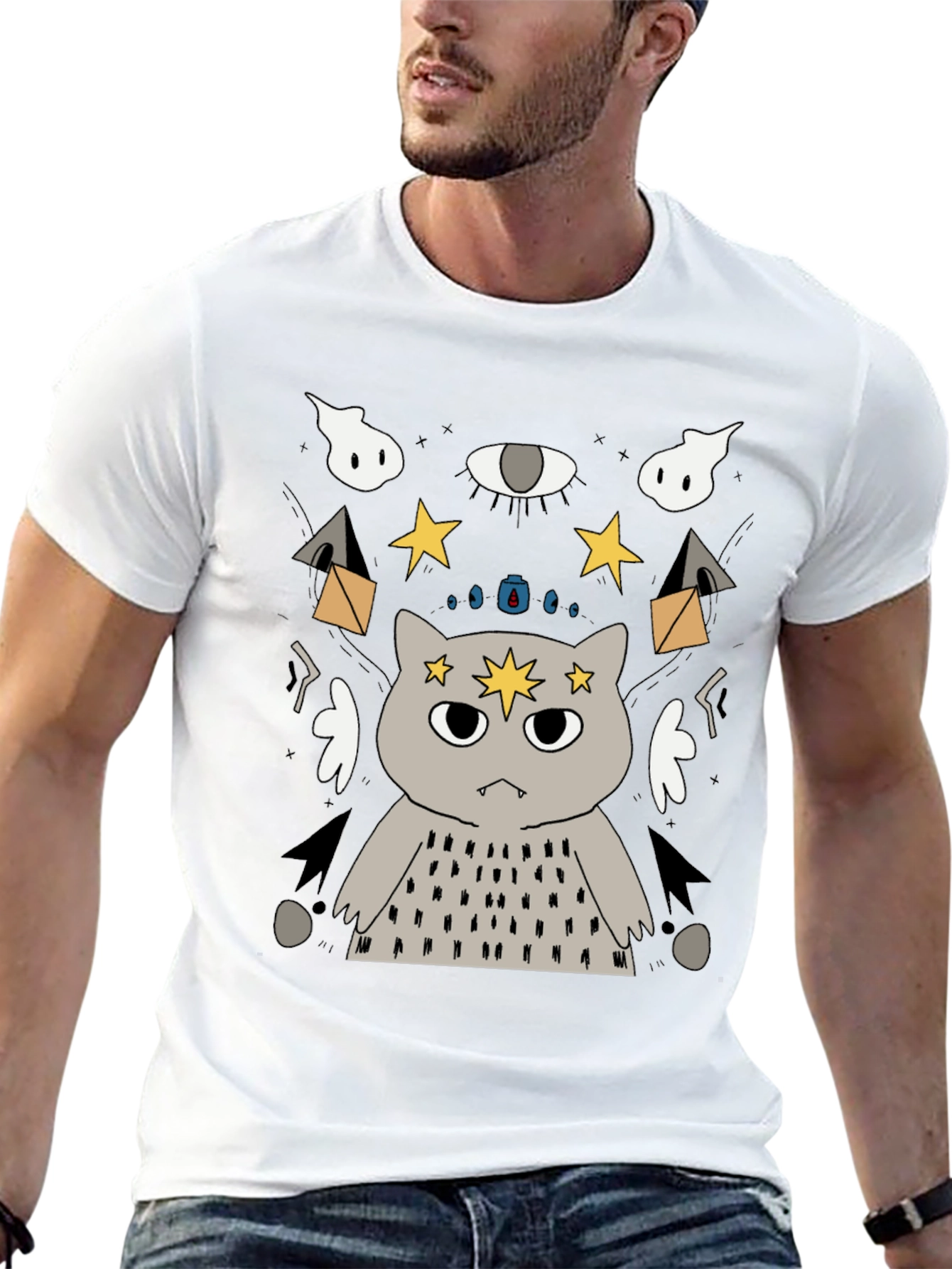 Mystical Cat Graphic T-Shirt - Unisex Black Tee